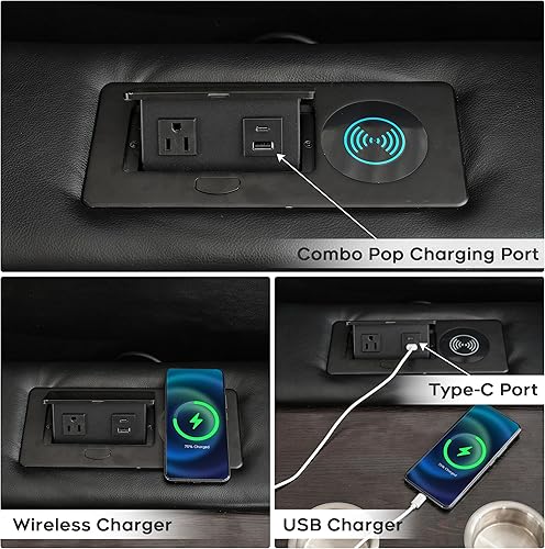 Miniatura 5 de Sofá reclinable eléctrico de 3 plazas con cargador inalámbrico, de piel sintética con luz LED, sofá reclinable eléctrico, asiento de cine en casa,