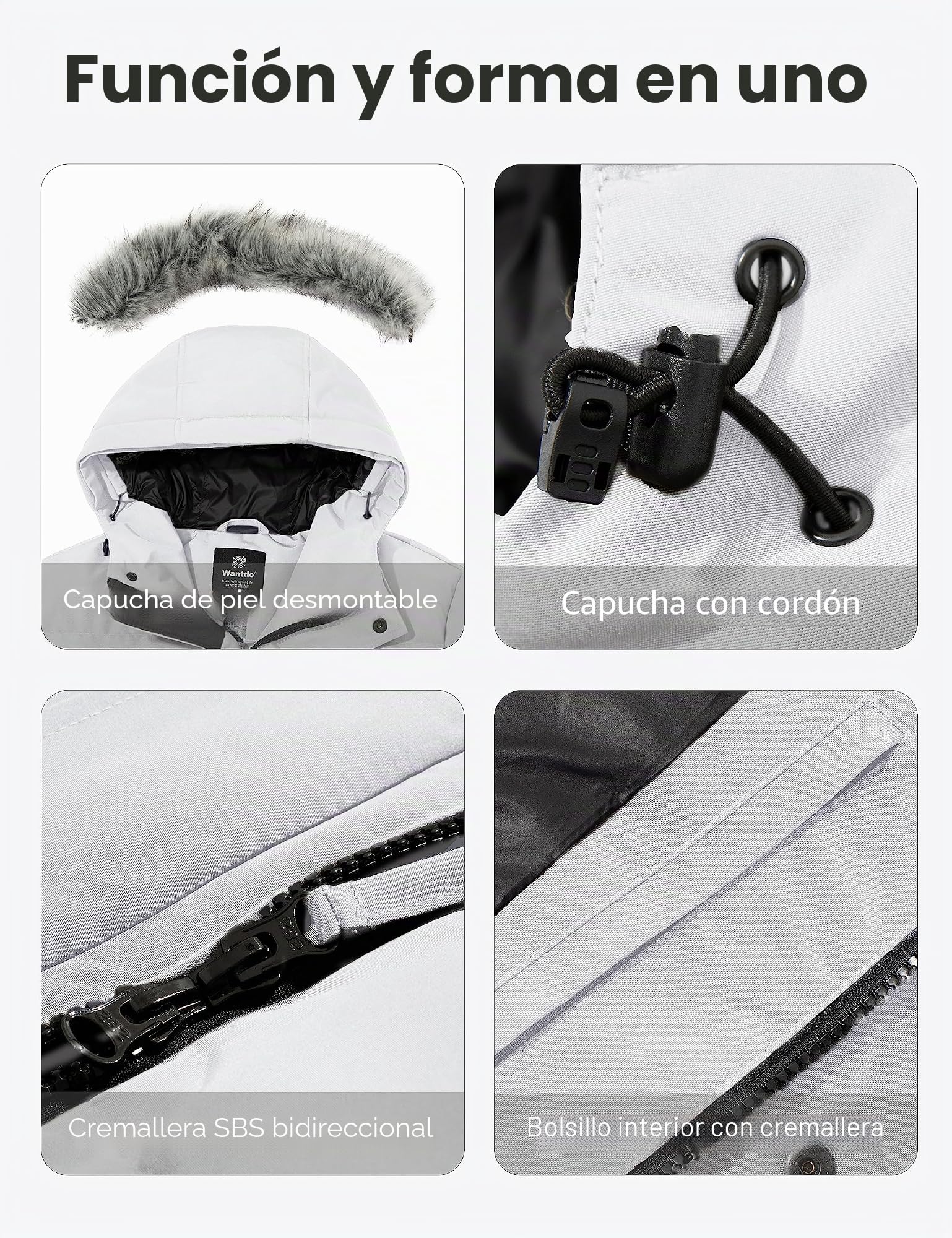 Wantdo Chaqueta de Invierno de Pluma para Hombre Impermeable Cortaviento de Longitud Media Versátil Abrigo con Capucha de Piel para Viajes Nieve