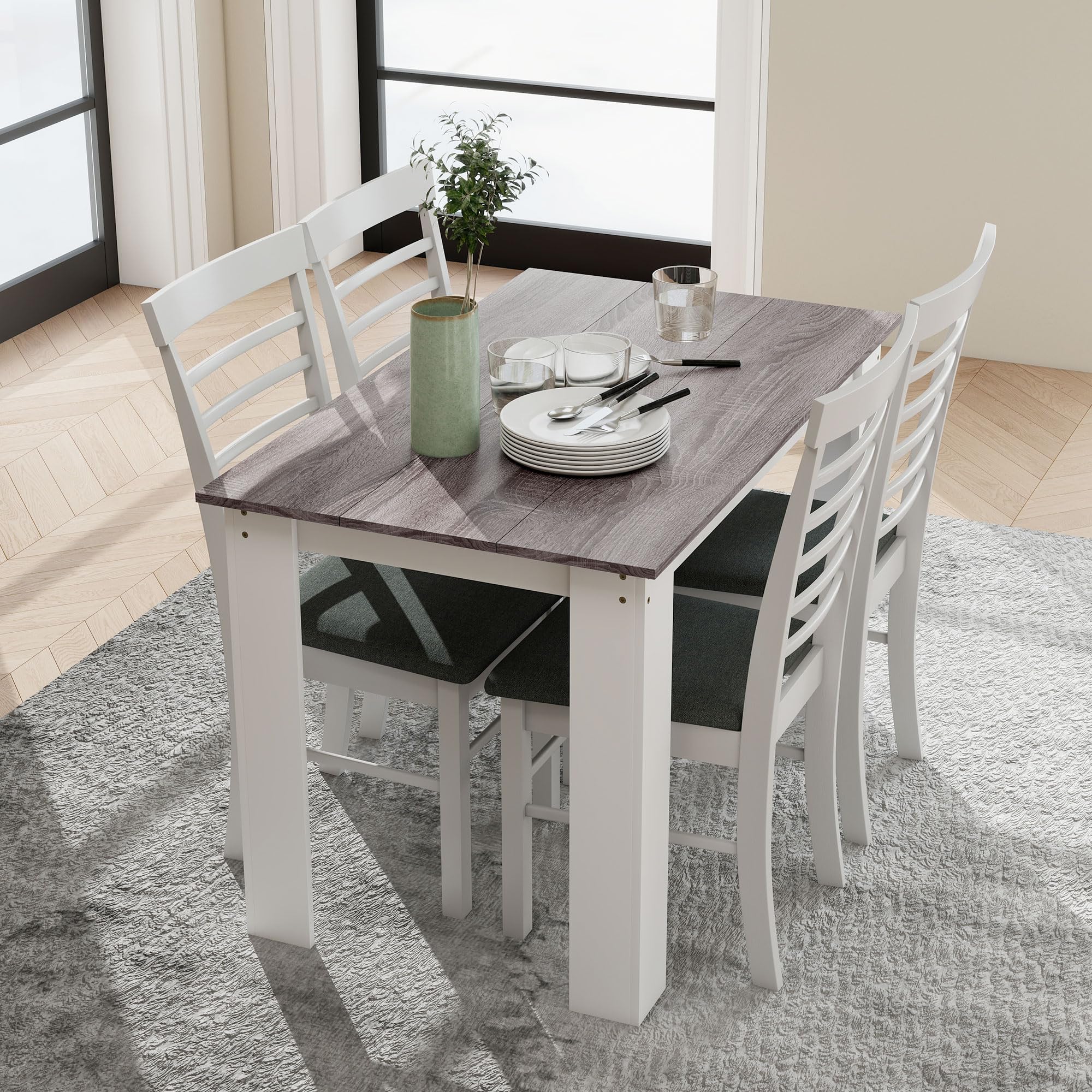 HOMCOM Table à Manger rectangulaire pour 4 à 6 Personnes, Table de Cuisine, 120 x 69 x 75 cm, Style Moderne, Pieds triangulaires Plus Stable, Gris et Blanc