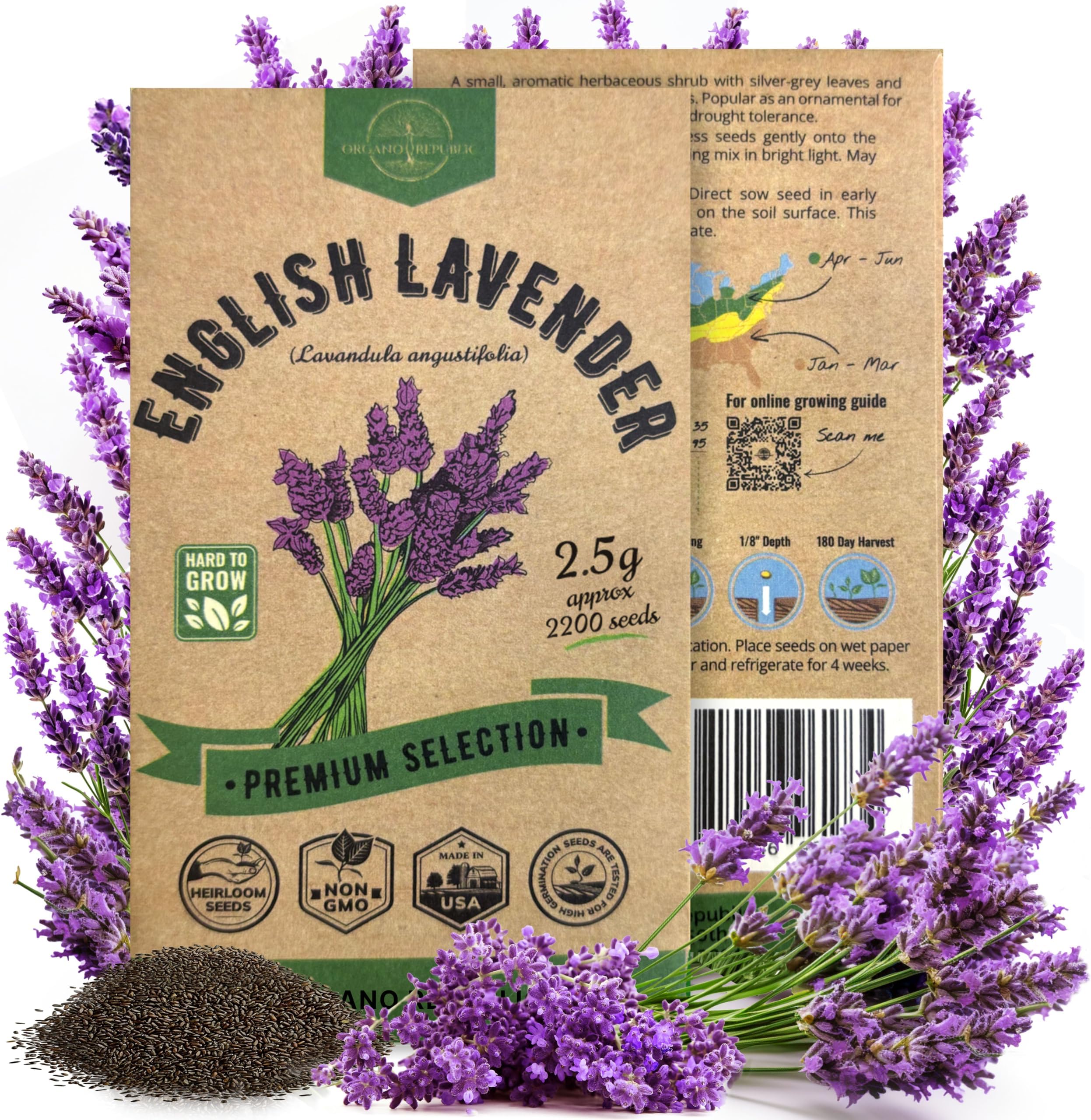 English Lavender Seeds Pack 2.50G - Over 2200 Non-GMO Heirloom Lavender Seeds for Planting Herbs in Individual Seed Packet, Herbs Seeds for Planting Home Garden Indoor & Outdoor Gardening