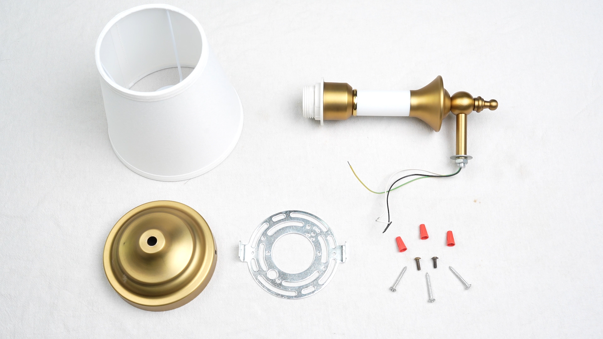 Image of Phansthy Hardwired Wall Sconces Set of 2, Modern Bathroom Vanity Sconces Wall Lighting with Fabric Shade Antique Gold Wall Lamps (White Shade, Hardwired (2 Pack))