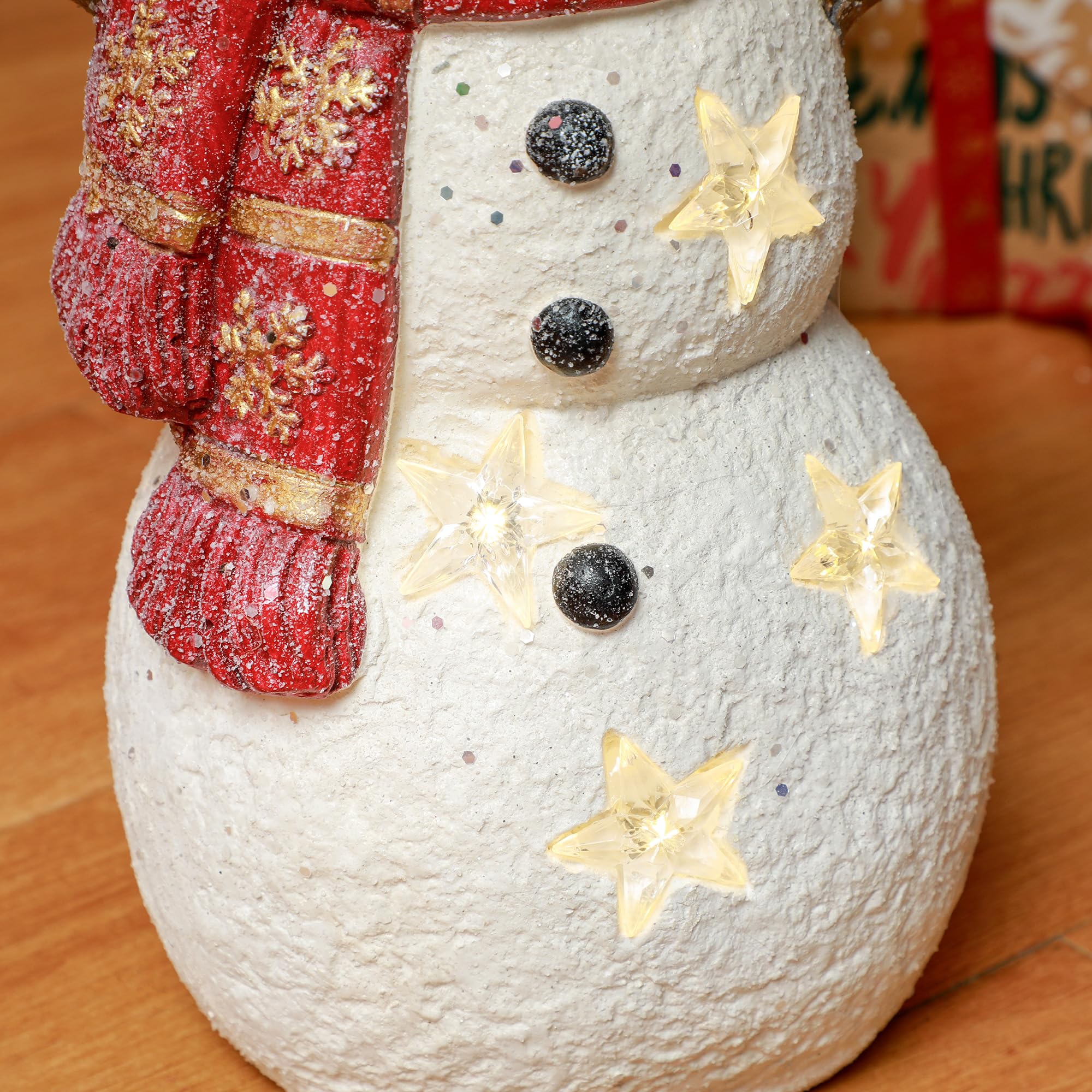HOMCOM Weihnachtsdeko Figur Schneemann mit Schals 38 cm mit LED-Licht