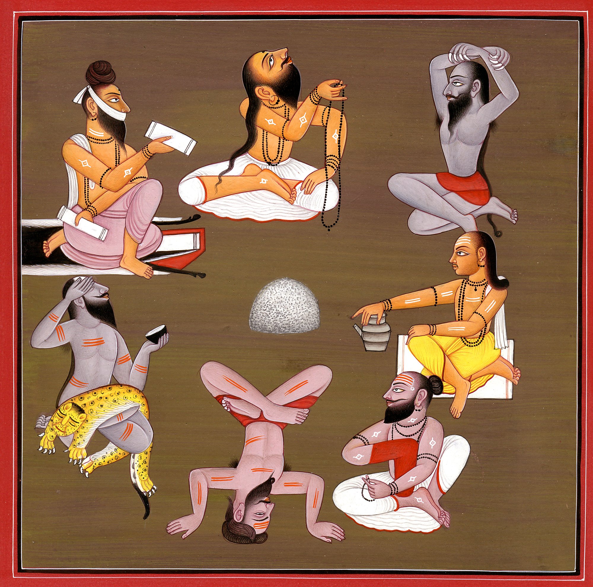 Sapta-Rishis water color painting Kailash Raj art indien sur papier