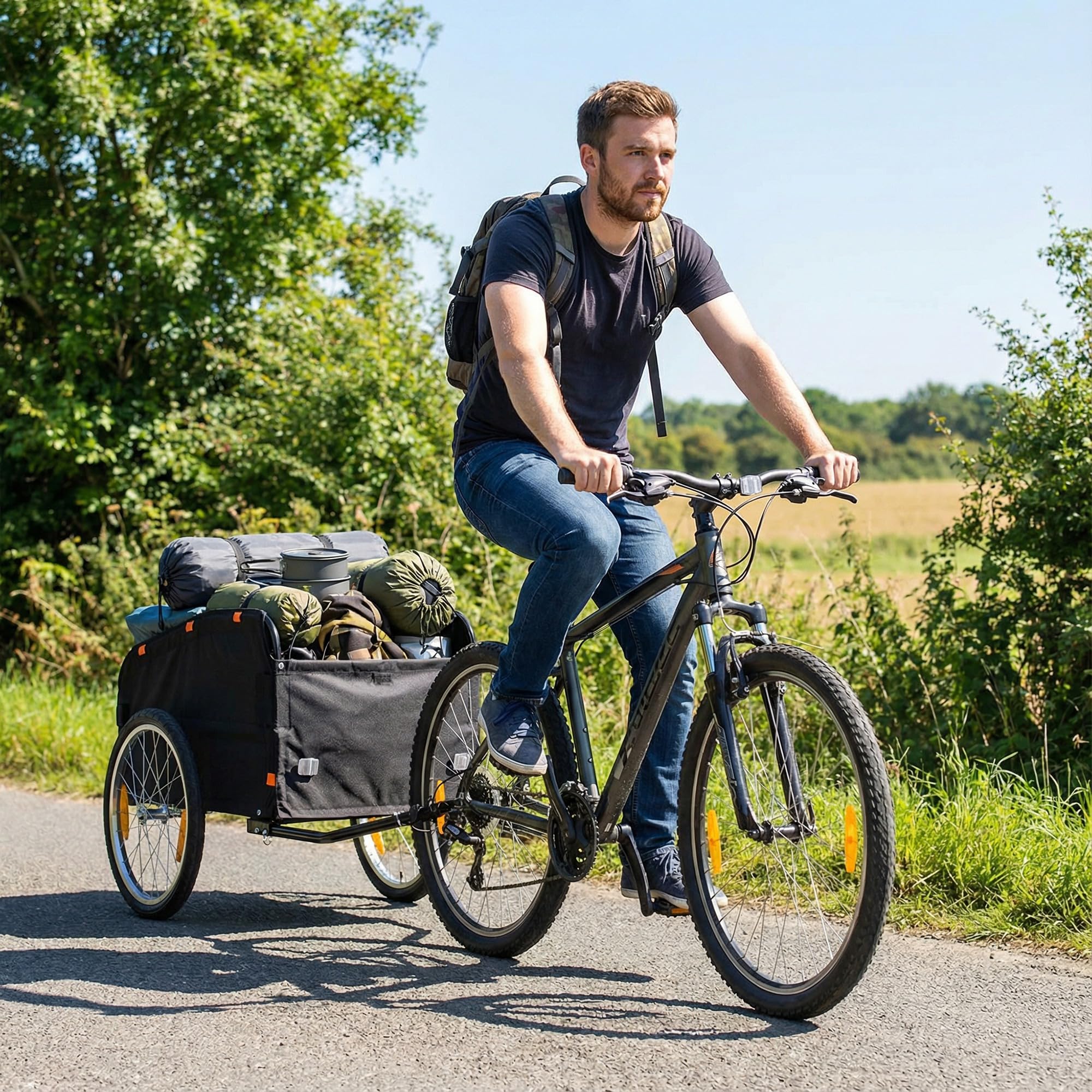 SPORTNOW Fahrradanhänger 170 L Transportanhänger bis 40 kg mit Kupplung Abdeckplane 51 cm Luftreifen