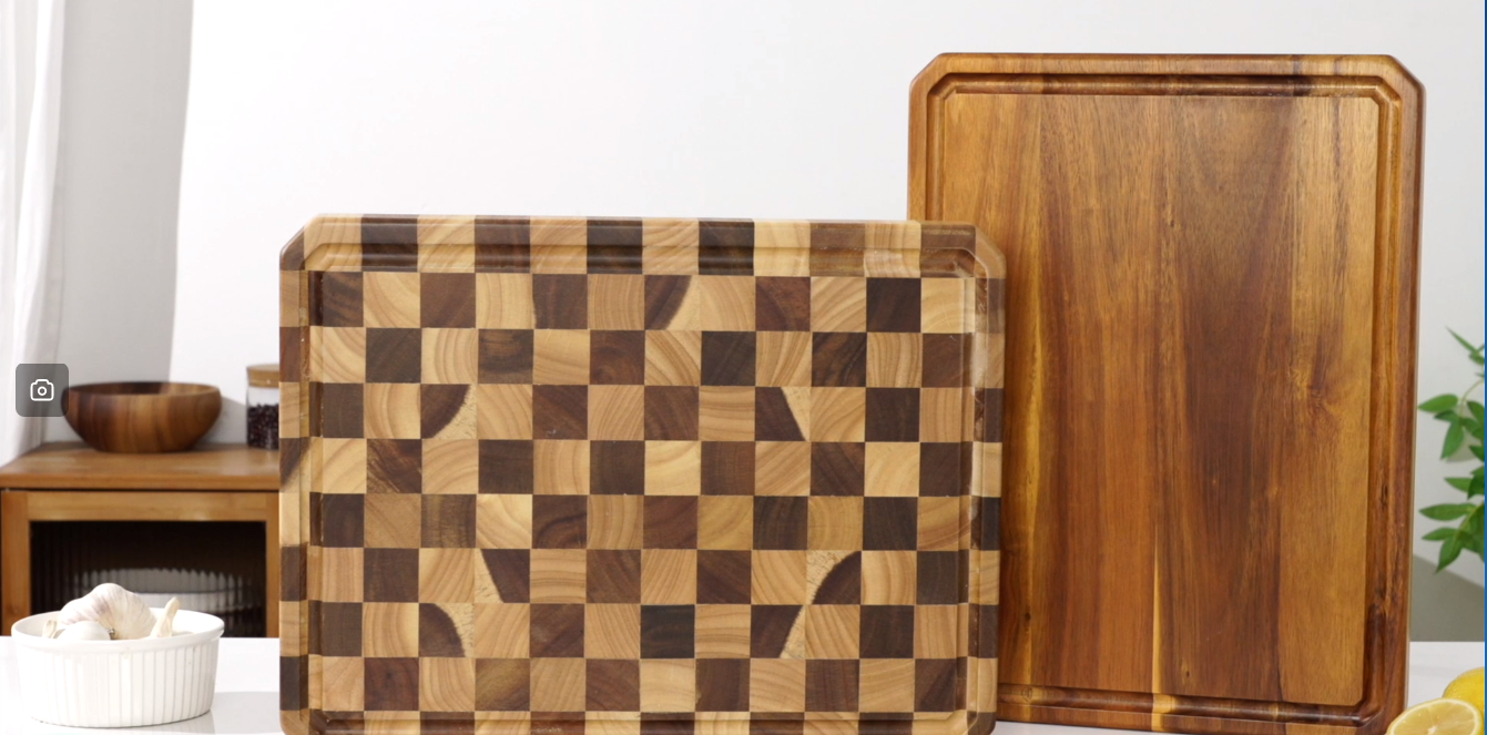 Tabla de cortar grande de madera con mango y canal para jugos miniatura 7