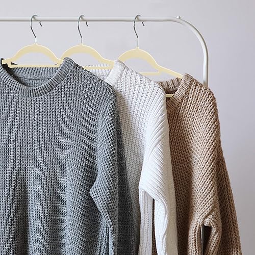 Miniatura 6 de Utopia Home Perchas de terciopelo de alta calidad, paquete de 20 unidades, perchas antideslizantes con barra de amarre, perchas color marfil,