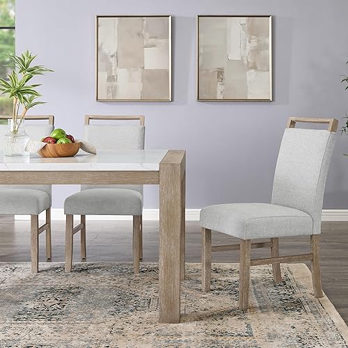 Miniatura 8 de Roundhill Furniture Zelalle - Juego de comedor de 7 piezas, mesa con 6 sillas, acabado cepillado con alambre blanco