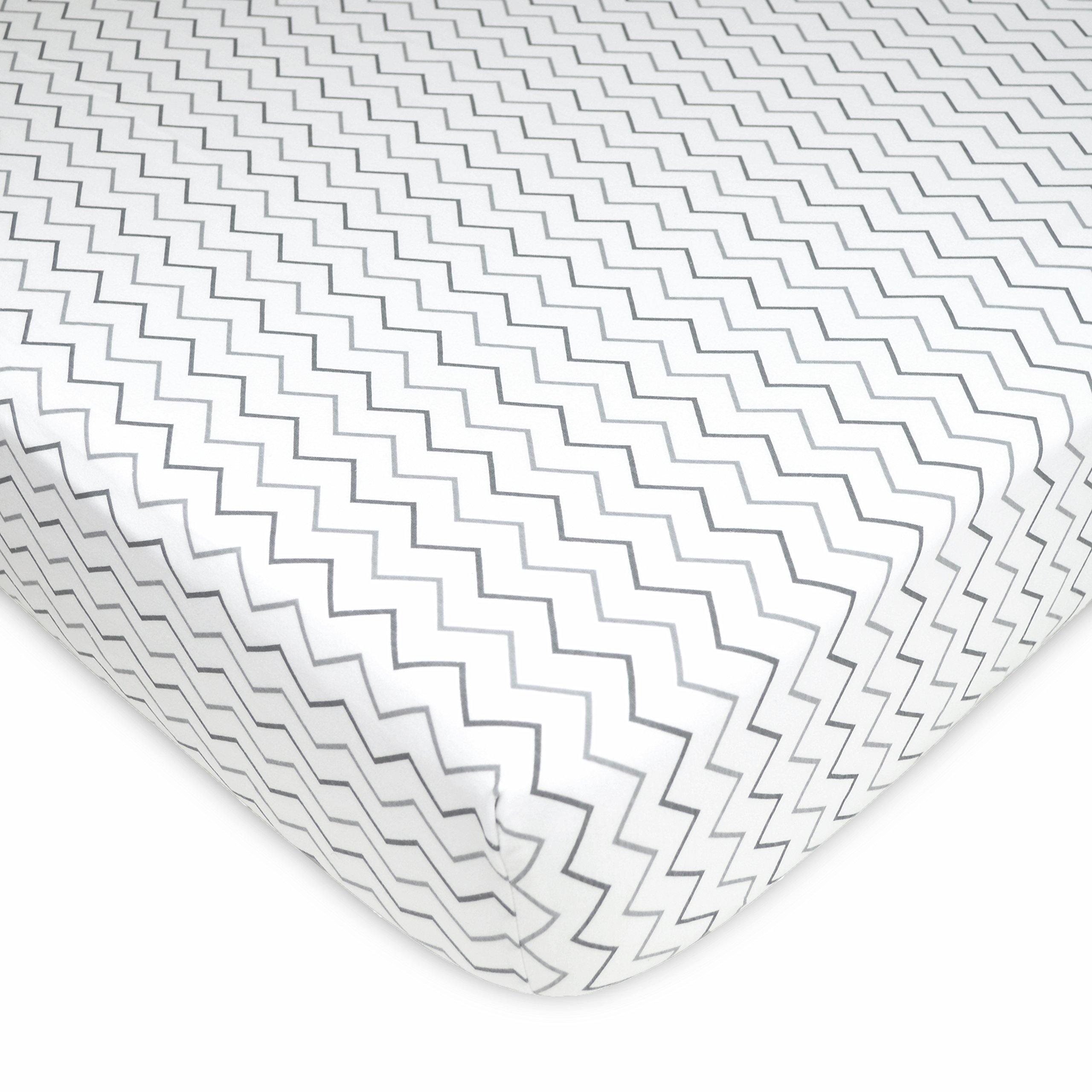 American Baby Company Cotton Fitted Crib Sheet 52x28", Gray Zigzag — image 1