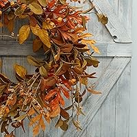 Vista 2 de Artificial Fall Wreath for Front Door Autumn Wreath with Bright Oak Leaves,Small Pumpkin,Berry Branches,Mixed Leaves for Farmhouse Indoor Outdoor