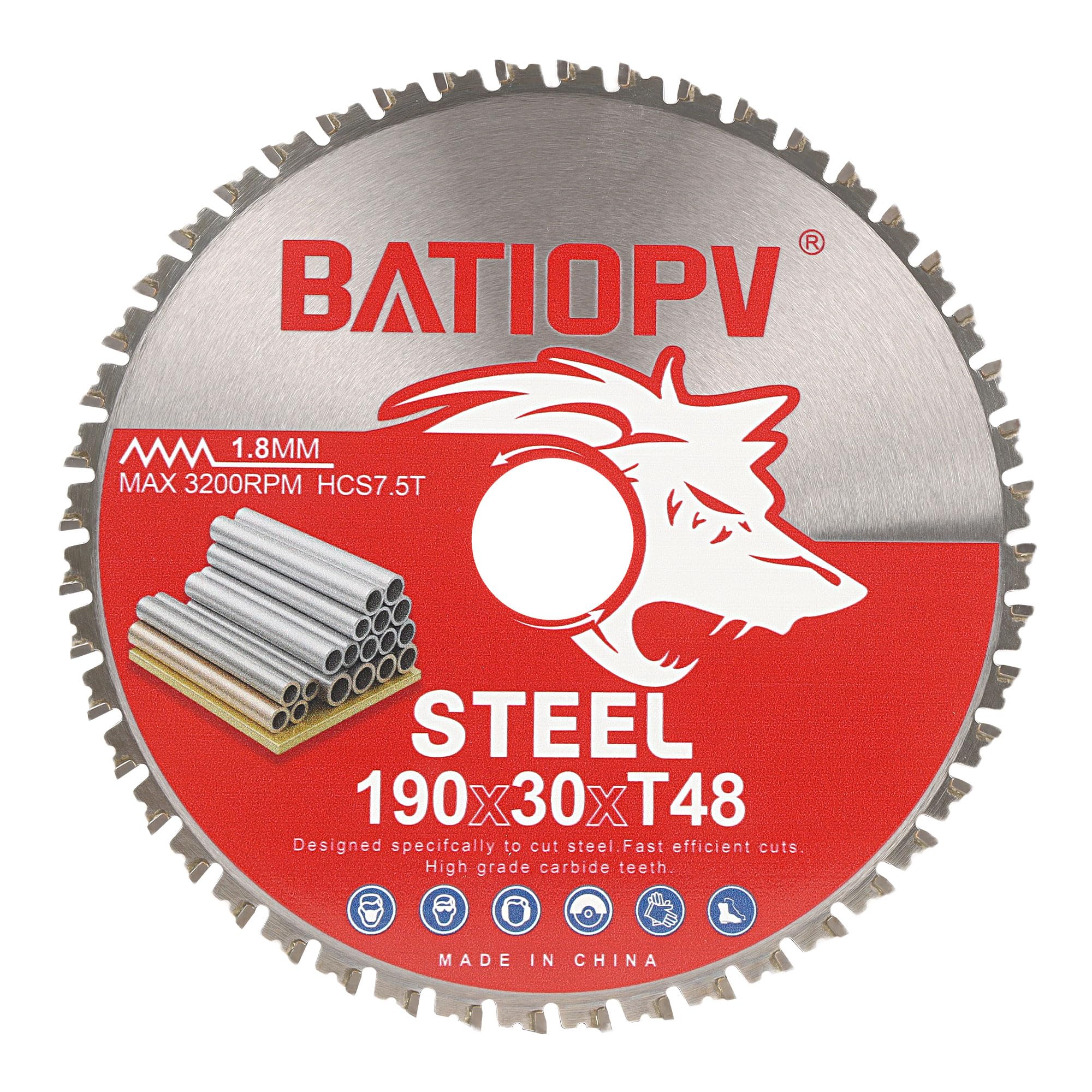 Hoja de sierra circular 190 x 30 mm, 48 dientes para cortar acero, aluminio y tuberías metálicas - Compatible con Dewalt y Makita, Einhell, Bosch
