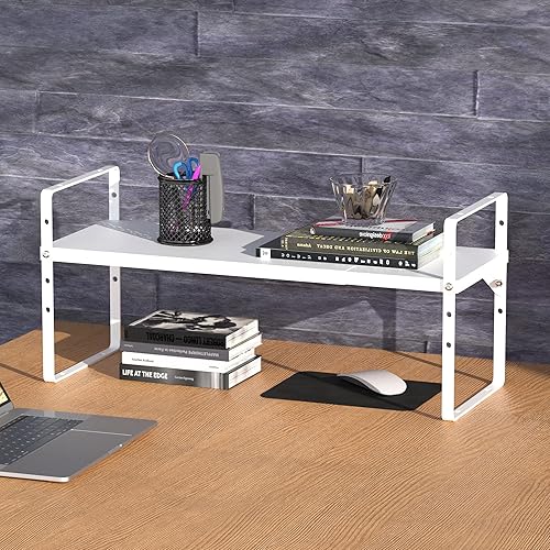 Miniatura 9 de GEDLIRE Paquete de 2 organizadores de estantes de gabinete de cocina expandibles, estantes de almacenamiento de despensa de metal apilables, estante