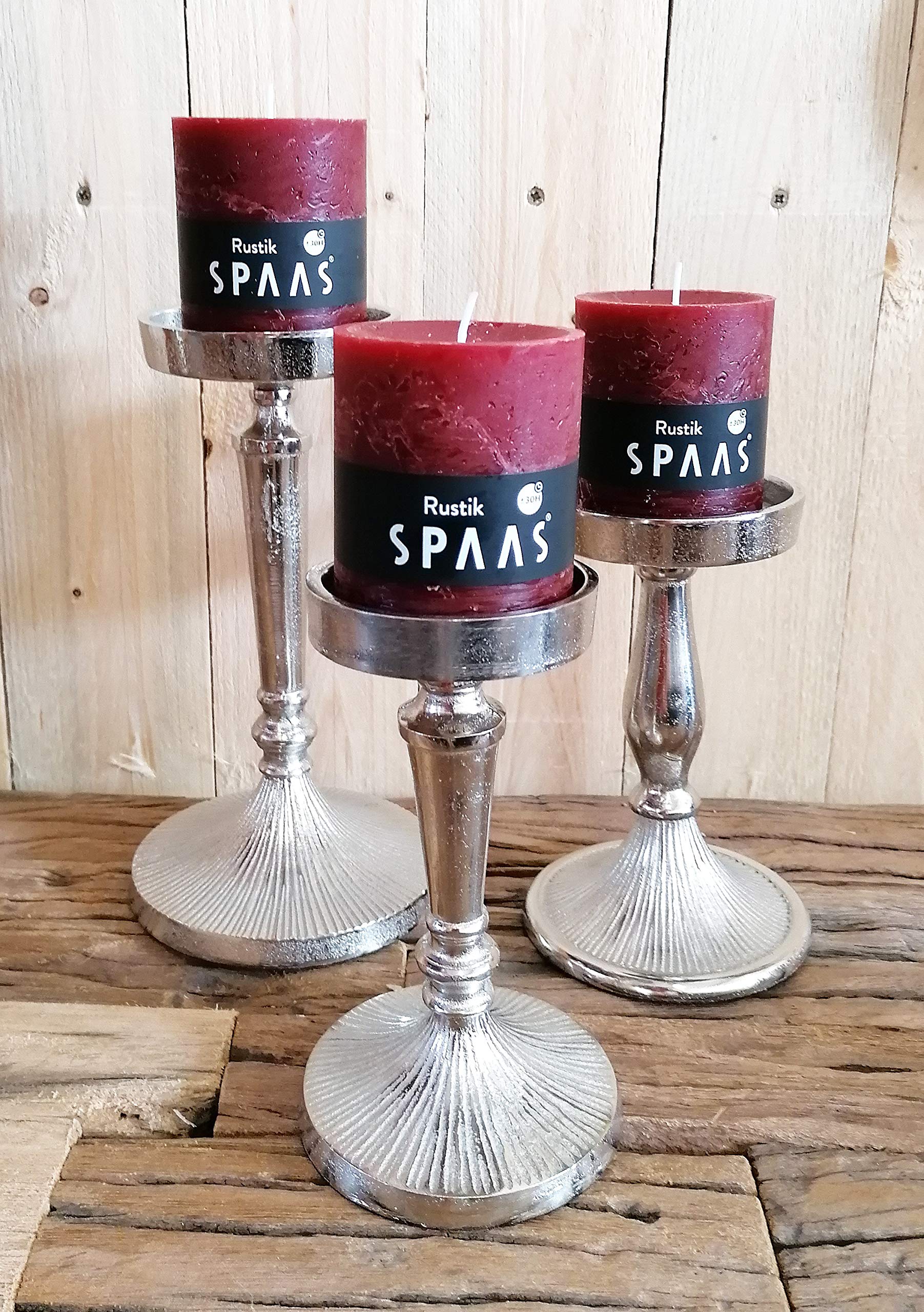 MichaelNoll Kerzenständer 3er Set Kerzenhalter Aluminium Silber - Kerzenleuchter Modern für Stumpenkerzen - H 17,5 cm / 18,0 cm / 23,5 cm