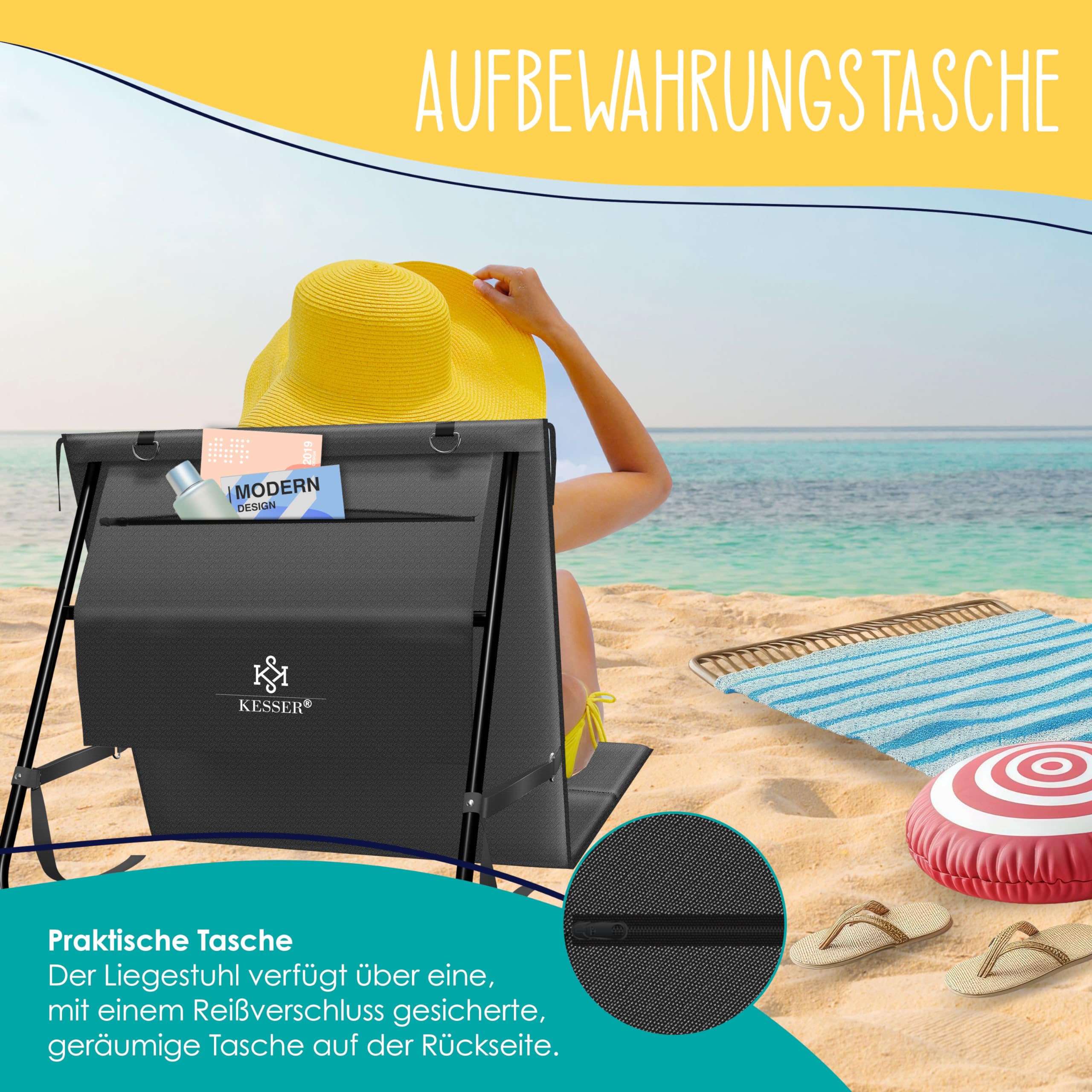 KESSER® Set di 2 materassini da spiaggia pieghevoli con schienale regolabile, tracolla e borsa, portata massima 130 kg – Lettino prendisole per spiaggia, giardino e terrazza
