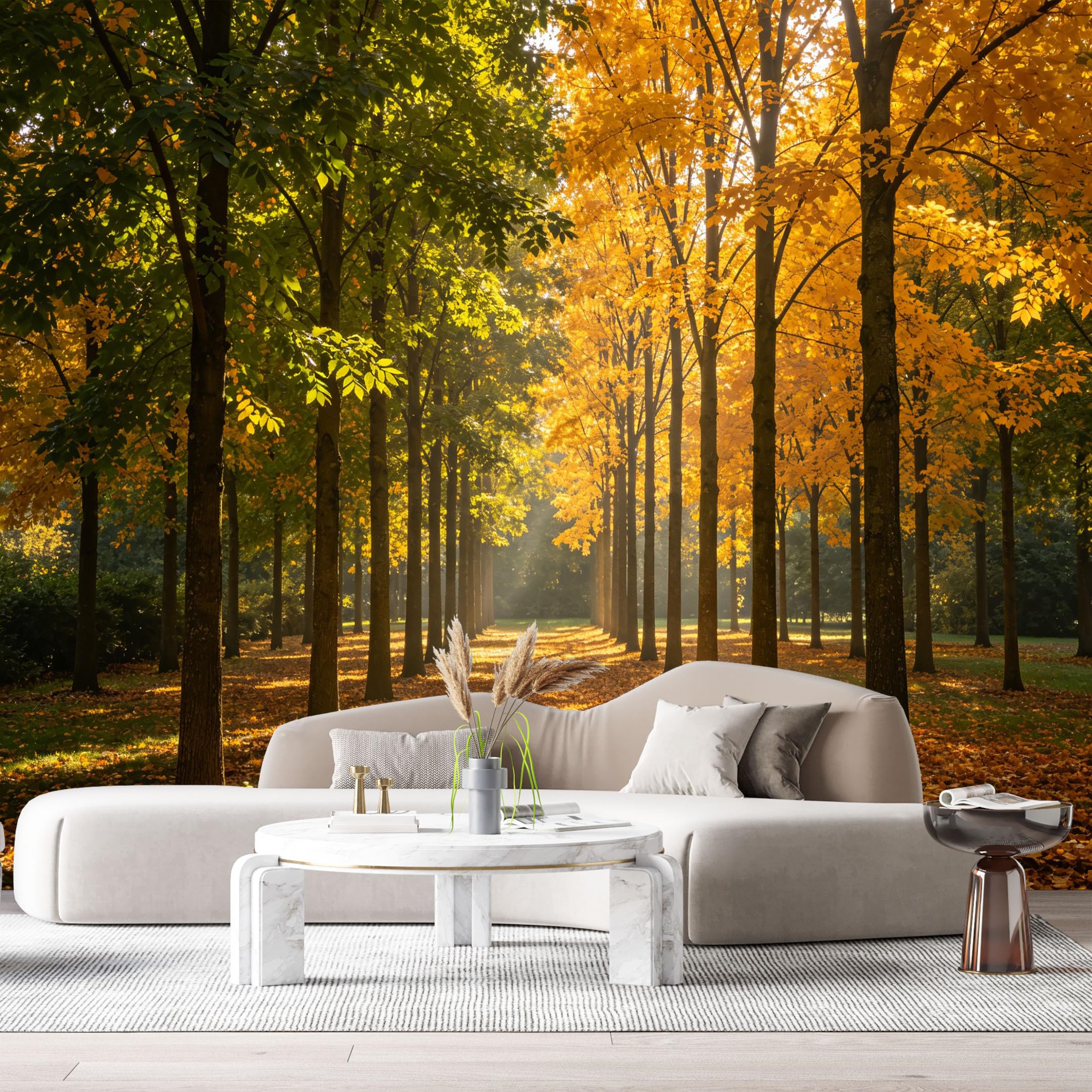 Custom Size Wall Murals Autumn Forest Landscape Sunlight Trees Path Botanical Nature SelfAdhesive Wall Fabric Removable Large Wallpaper for Photo Living Room