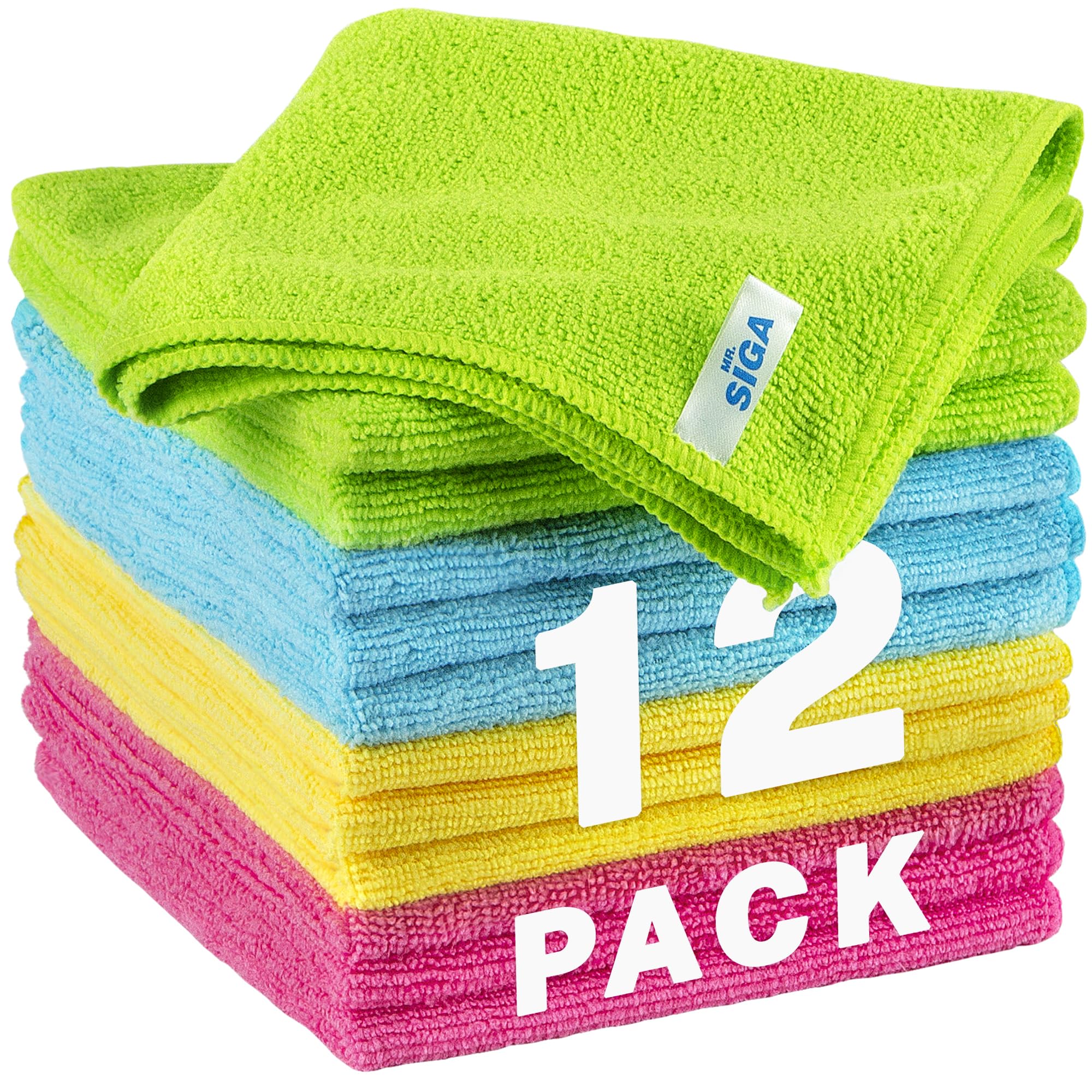 MR.SIGA マイクロファイバー クリーニングクロス（約32×32cm） カラ－：４色×各色３枚（計12枚入り）