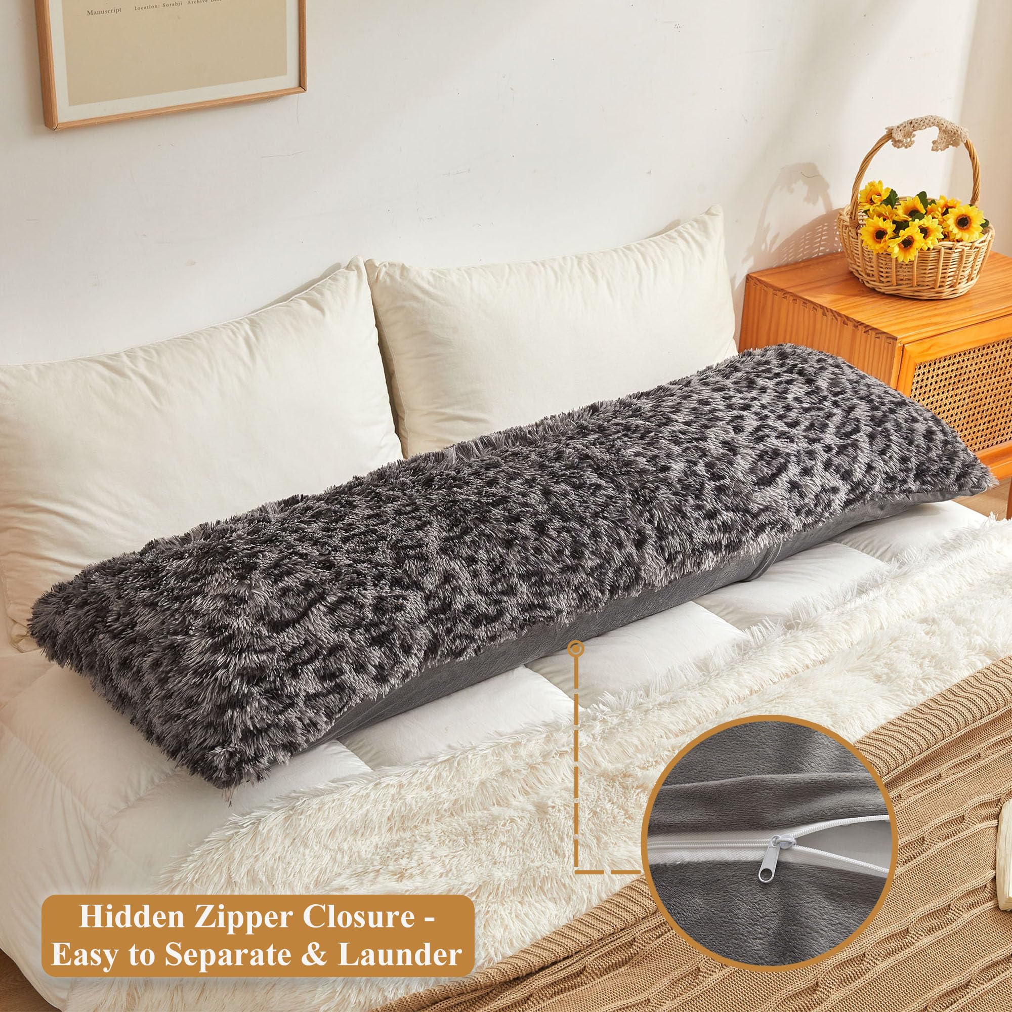 XeGe Fluffy Leopard Print Body Pillow Cover, Cheetah Print Plush