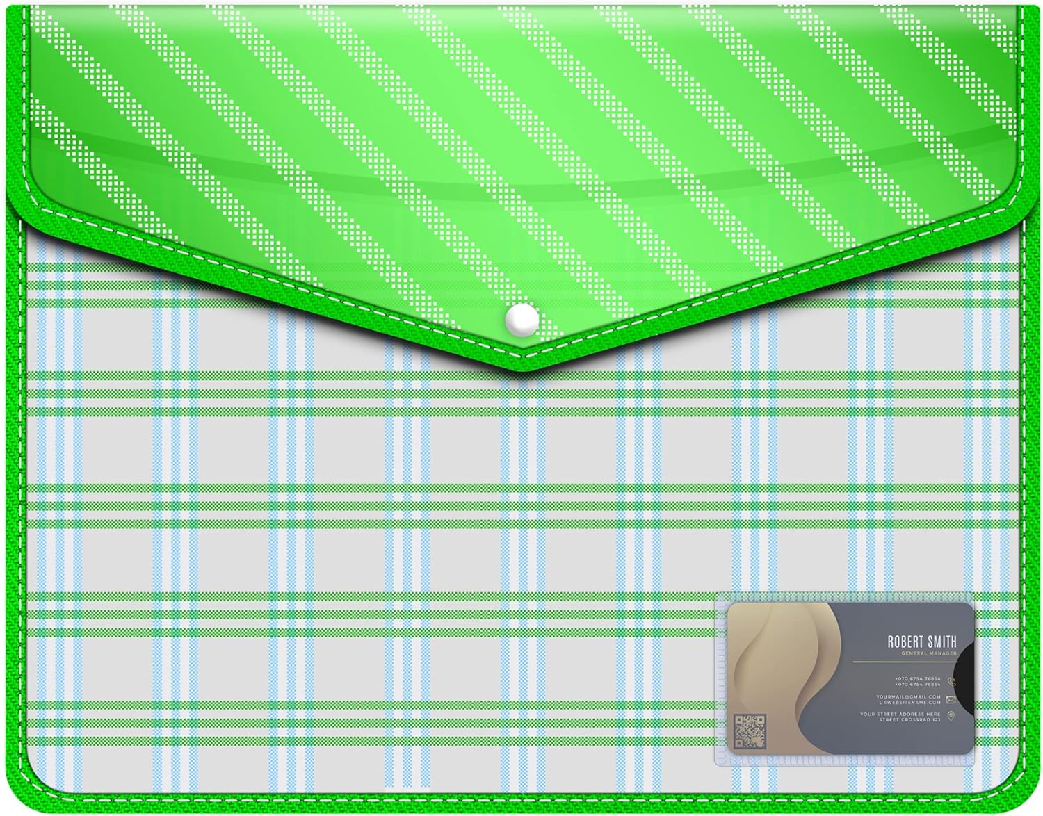 FEDUS Documents Holder Envelope Folder, Stylist Printed File Storage Bag with Snap Button Transparent Plastic File for documents Certificate File Document Folder for Certificate (Green, Pack of 2)