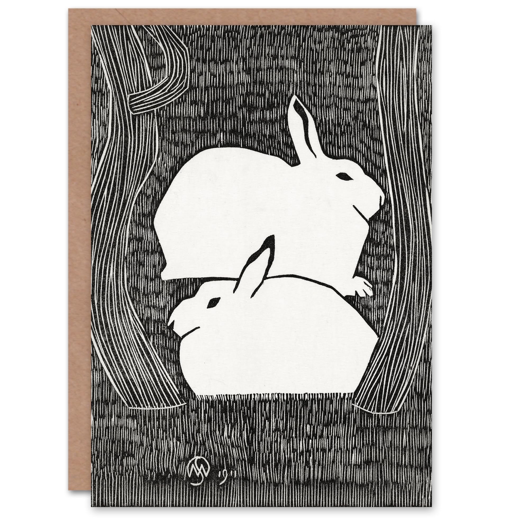 Artery8 Samuel J De Mesquita Art Card Two Stylised Snow Hares