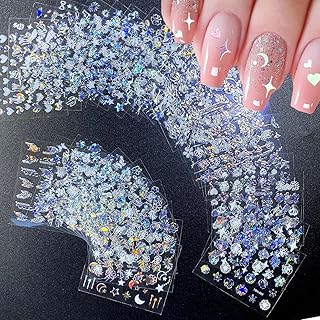 30 Sheets Aurora Flower Nail Art Stickers 3D Self Adhesive Flower Nail Stickers Aurora Moon Star Nail Decals Leaf Heart Nails Art Supplies Charms for Women Manicure Tips Decoration