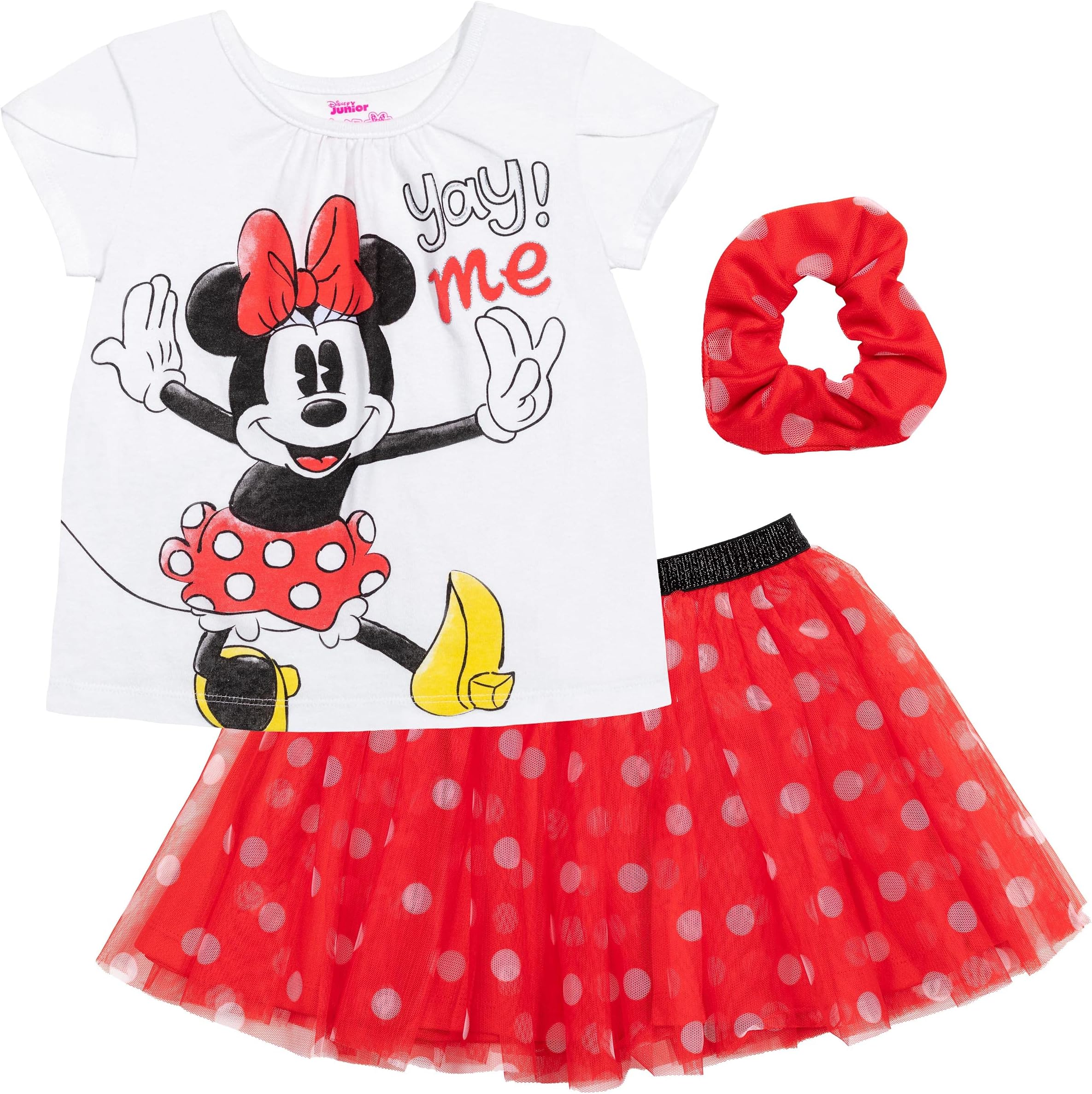 Minnie Mouse Girls Graphic T-Shirt and Tutu Skirt Set with Scrunchy