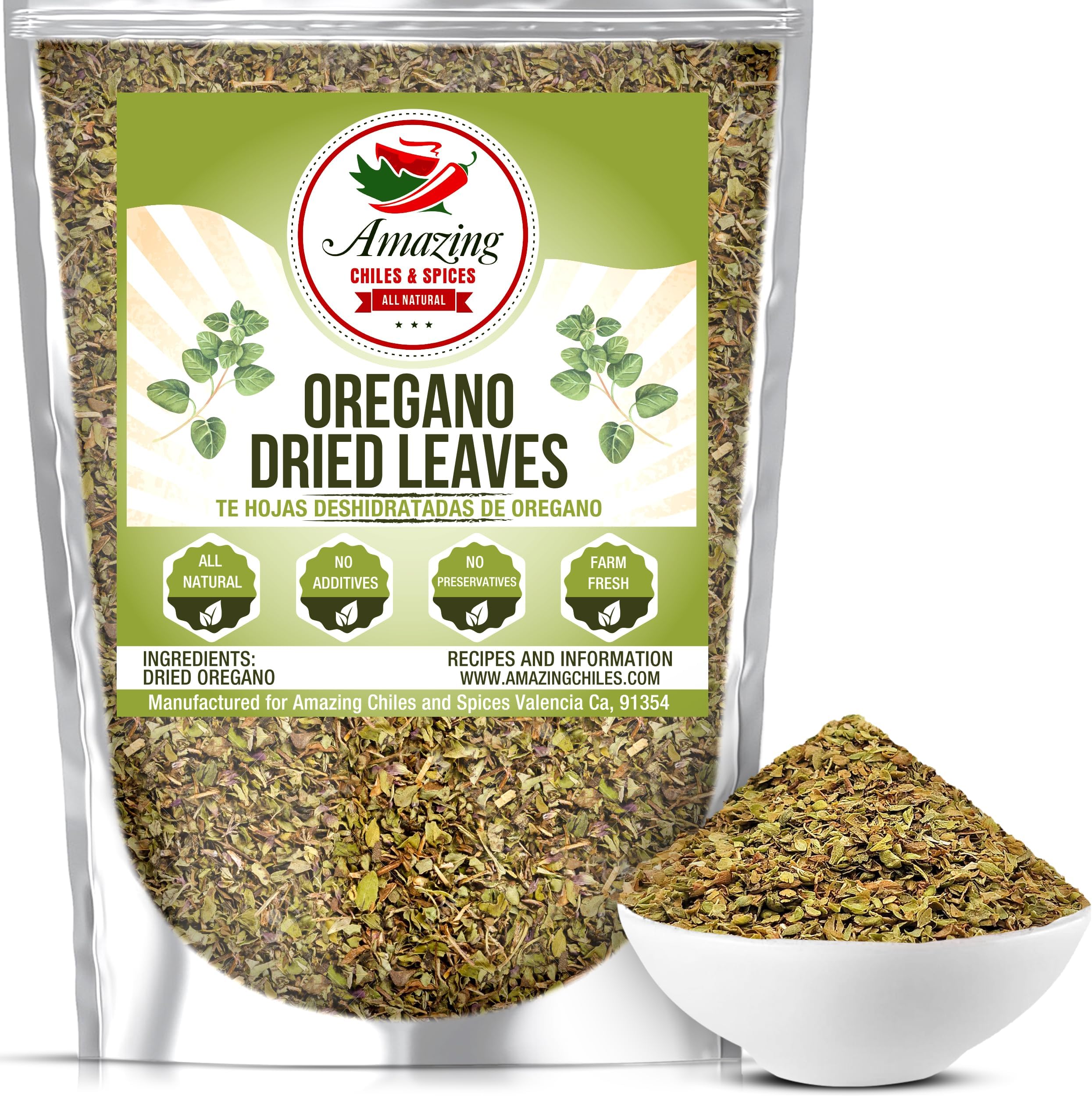 Dried Oregano Leaves, 4 oz, Fresh Dry Herb for Cooking and Baking, All Natural and Farm Fresh, No Preservatives, Traditional Mediterranean by Amazing Chiles & Spices