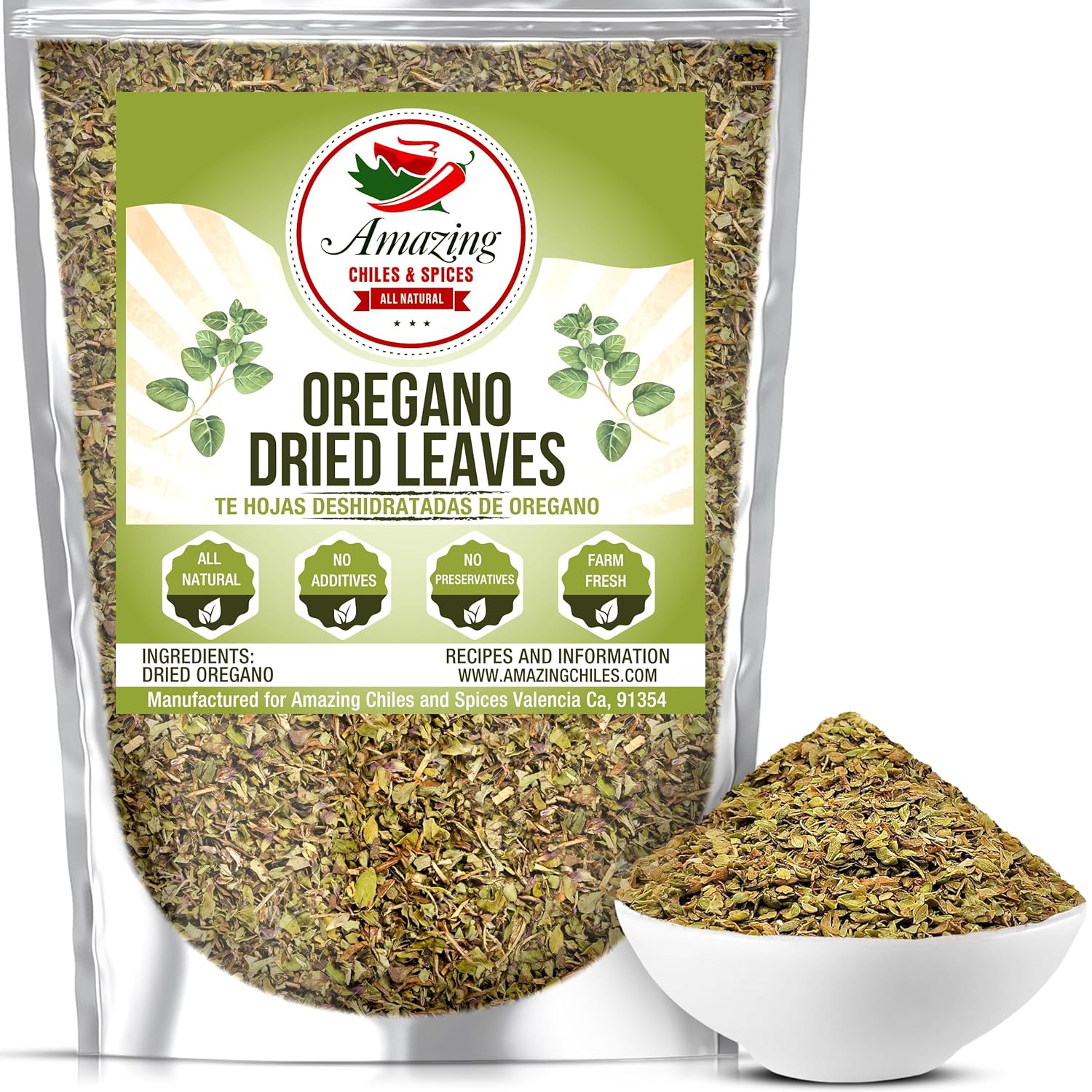 Farm-Fresh Dried Oregano Leaves 4oz - All-Natural Mediterranean Herb, No Preservatives for Cooking & Baking by Amazing Chiles & Spices