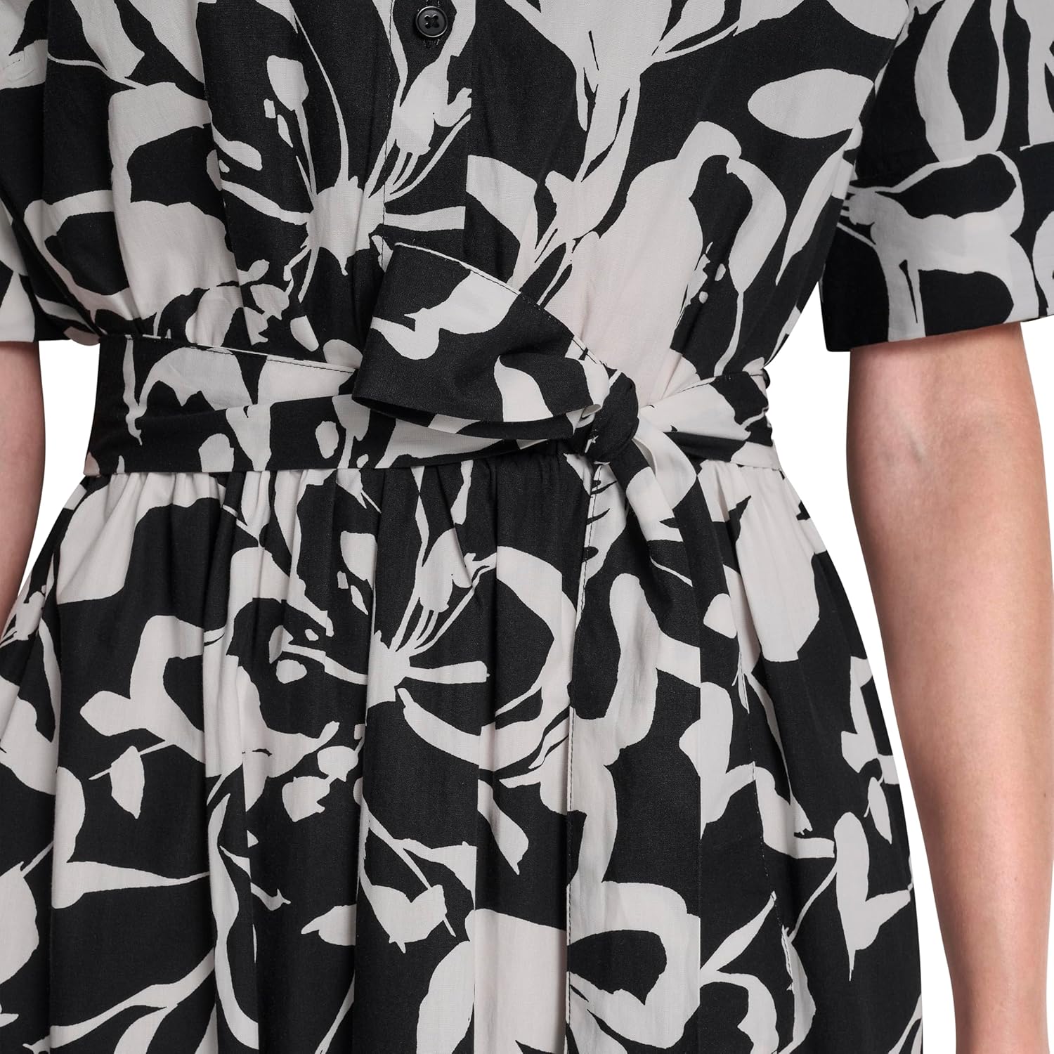 DKNY Women's Short Sleeve Cotton Poplin Collared Midi Shirtdress