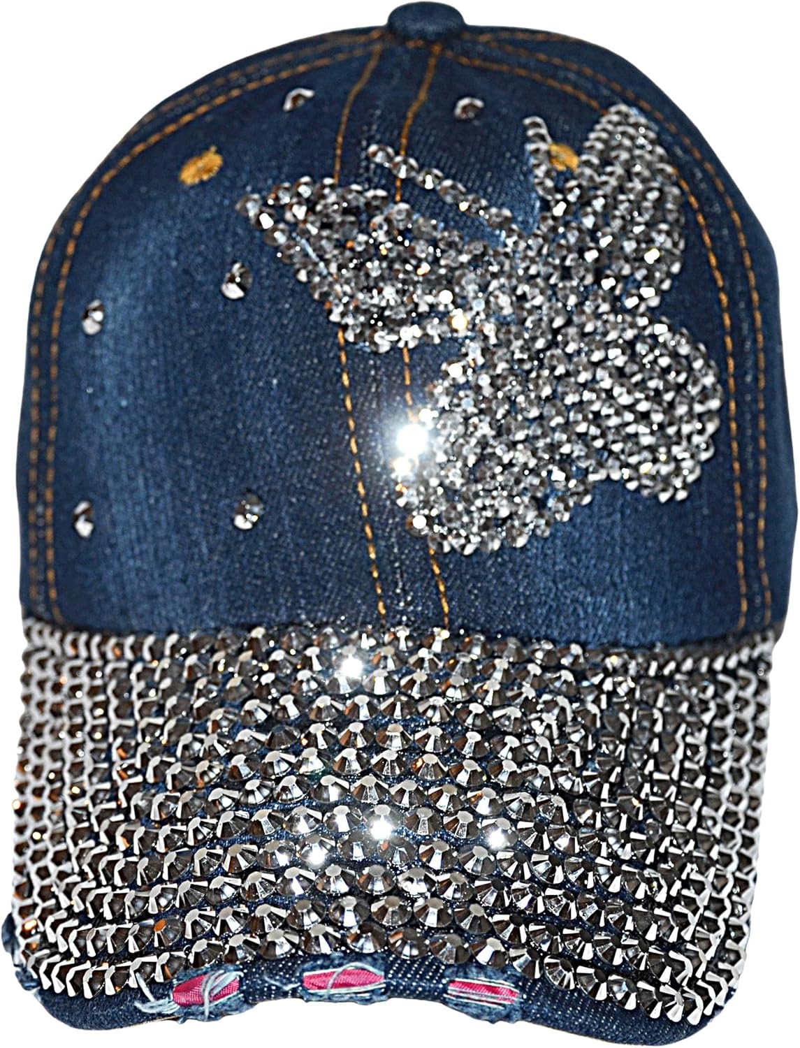 Popfizzy Bling Hat for Women and Girls, Fun Rhinestone Baseball Cap, Bejeweled Distressed Denim Hat, Bling Gifts for Women