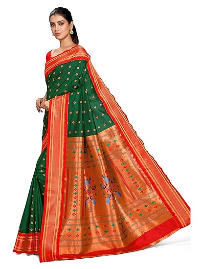 Varkala Silk Sarees Women's Paithani Soft Silk Kadiyal Muniya Pallu Saree With Blouse Piece