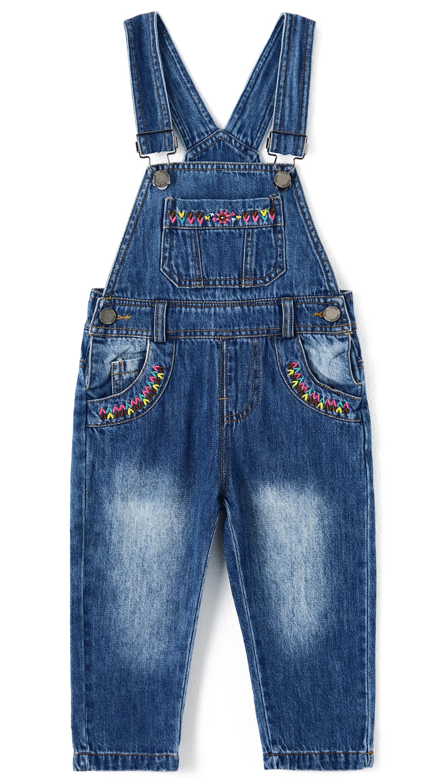 KIDSCOOL SPACE Baby & Little Girls Denim Overalls,Jean Workwear,Light Blue,12-18 Months