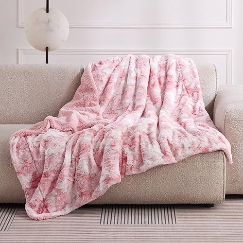 Miniatura 5 de Bedsure Manta mullida para sofá, color rosa, sherpa suave y cómoda, felpa y pelo sintético, manta reversible para sofá y cama, 50 x 60 pulgadas