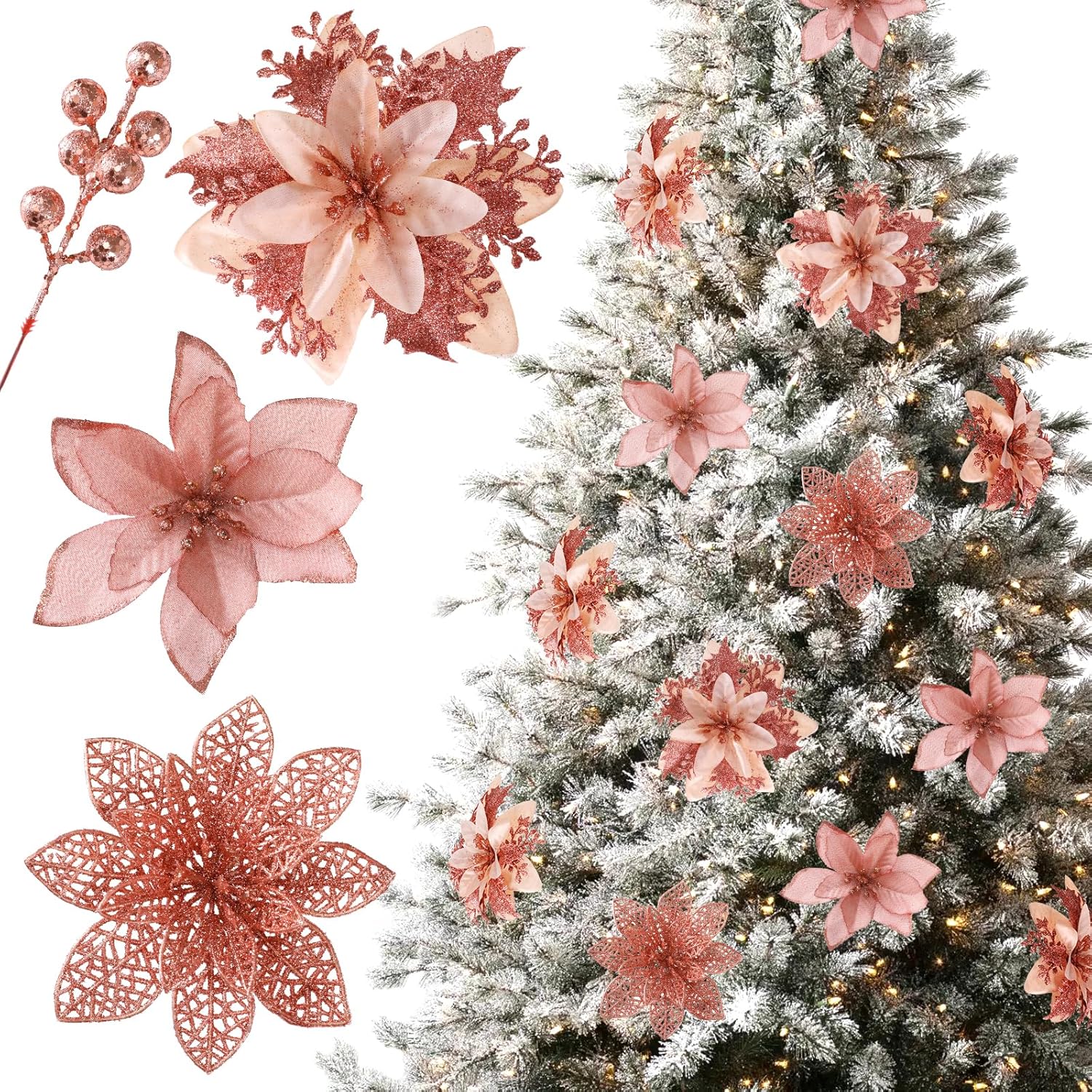 FLEUR DE POINSETTIA Pailletée Artificielle 22 Cm Pour Décorations De