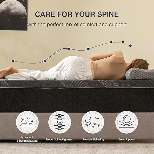 Miniatura 4 de Colchón tamaño Queen, espuma viscoelástica de gel de 12 pulgadas, enfriamiento y alivio del dolor de espalda, certificado CertiPUR-US, sin fibra de