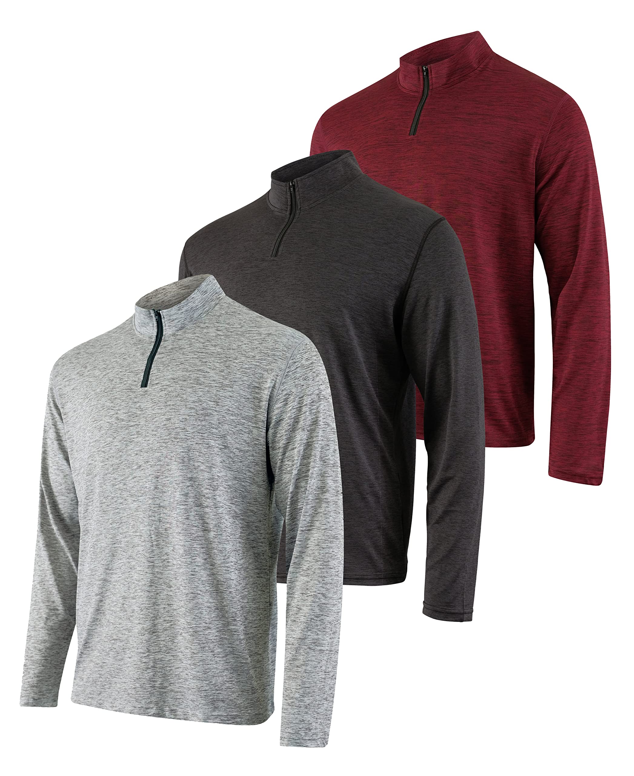 Real Essentials 3 Pack: Men's Dry-Fit Active Quarter Zip Long Sleeve Athletic Performance Pullover (Available in Big & Tall)