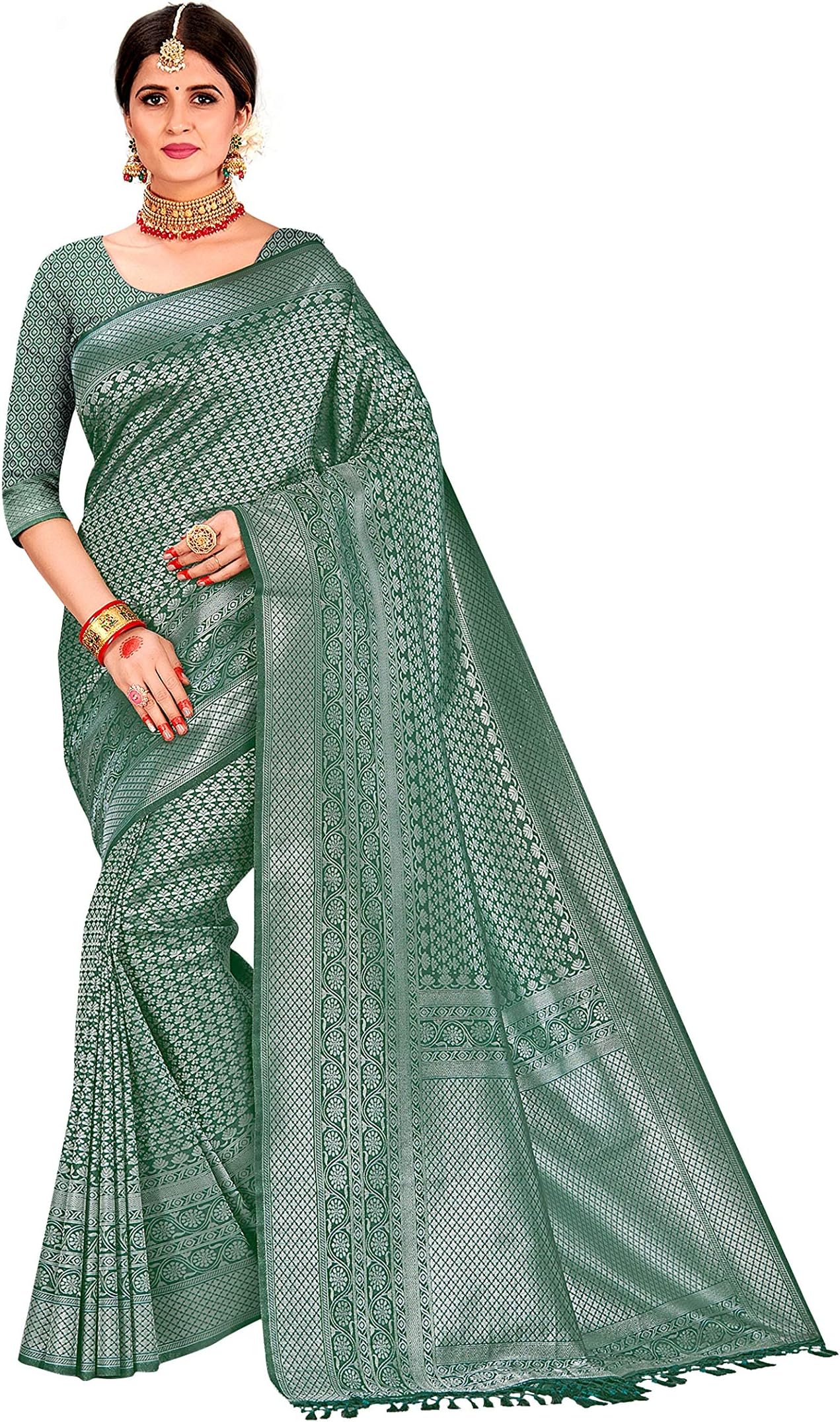 Sarees for Women Banarasi Raw Silk Woven Sari | Indian Ethnic Wear | Diwali Wedding Gift Saree & Unstitched Blouse