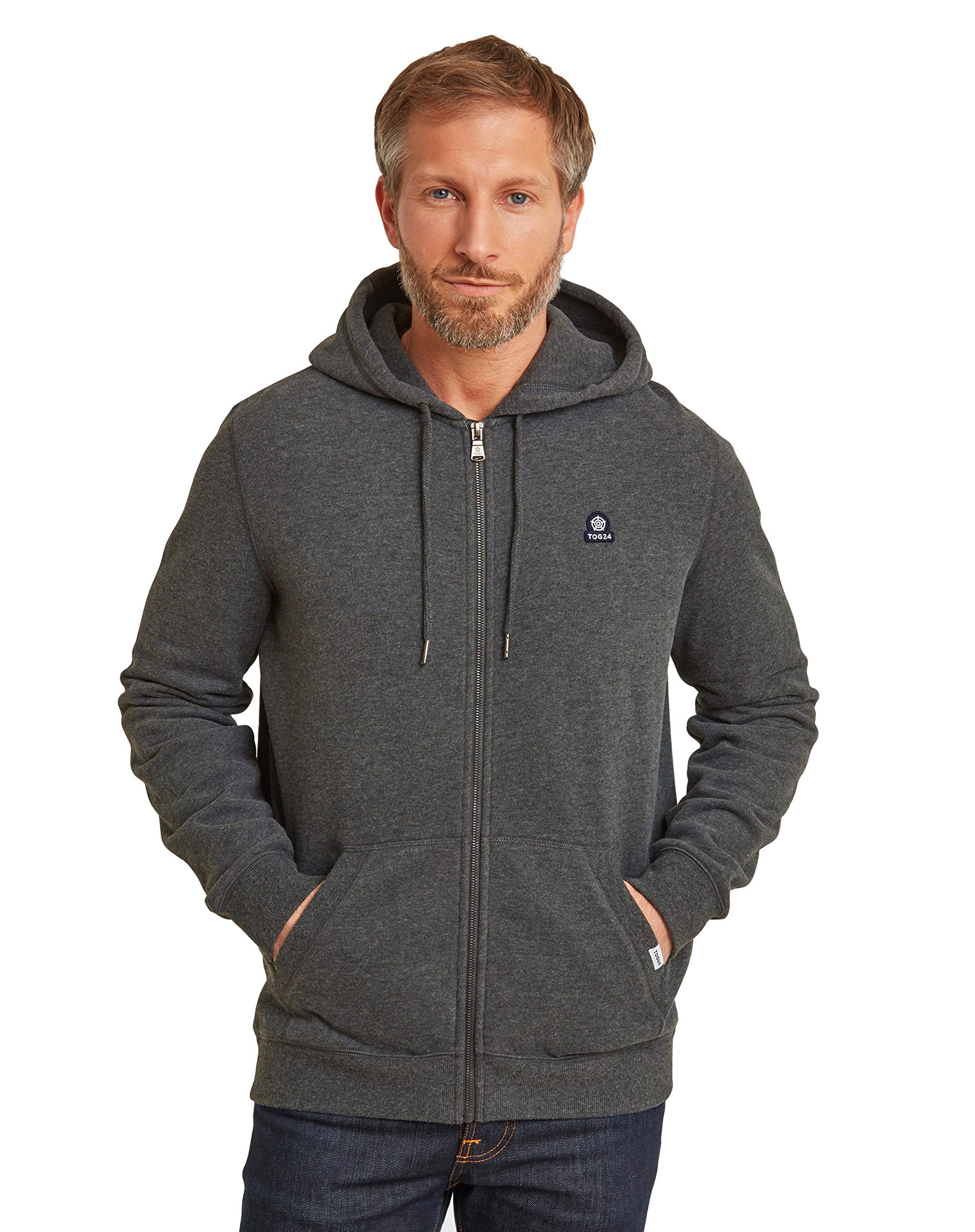 Tog24 Men's Dark Grey Marl Alden Supersoft Zip-Through Hoodie With Cosy Kangaroo Pocket And Chunky Drawcord Hood