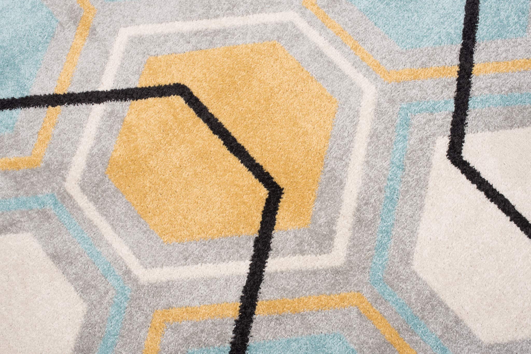 Tapiso LAZUR dywan do salonu, krótkie runo, nowoczesny, geometryczny kratka, szary, kremowy, żółty, jasnoniebieski, do sypialni, Ökotex 180 x 260 cm