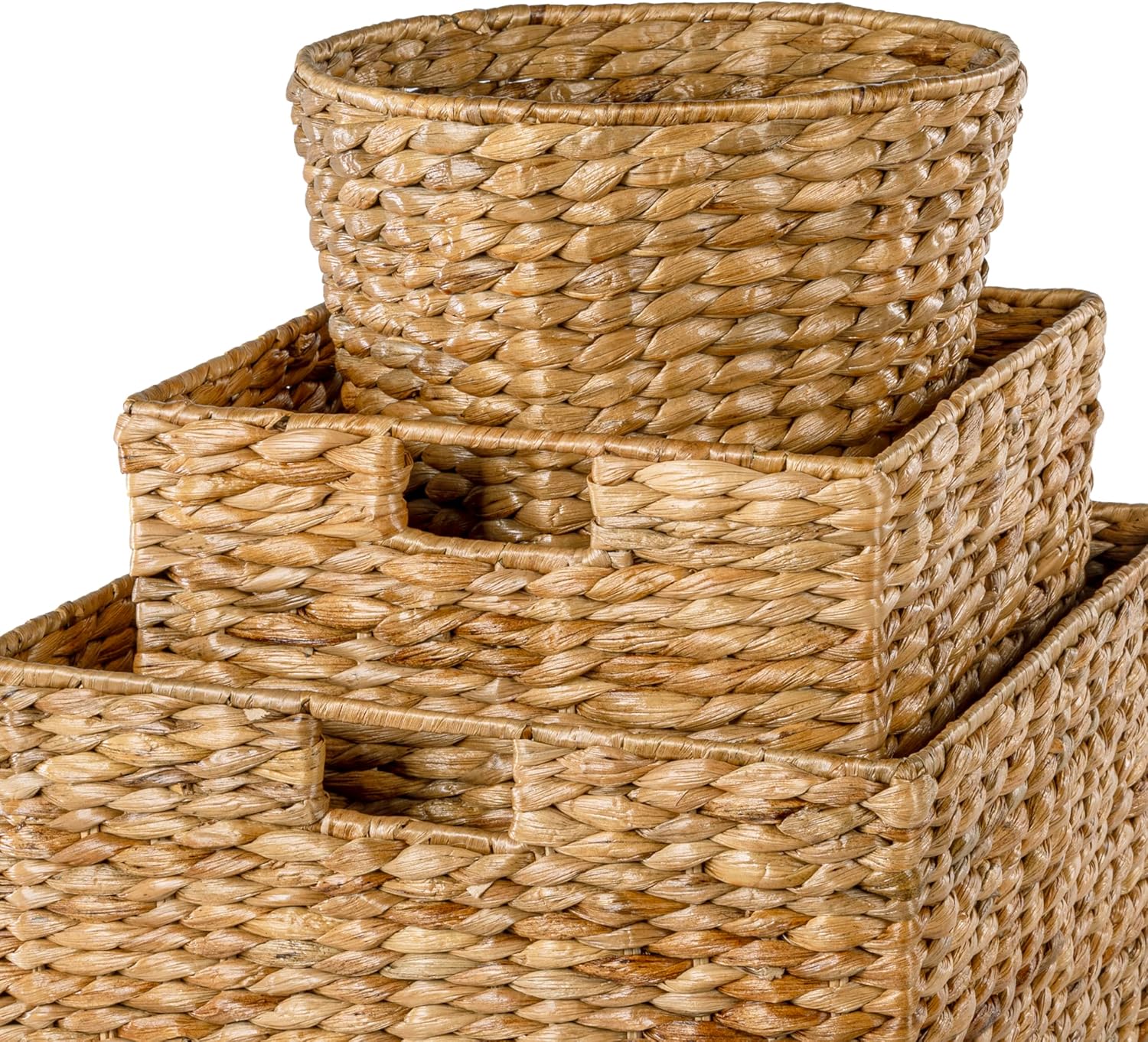 happimess BSK1010A-10SET Traditional Assorted Hand-Woven Hyacinth/Iron Wicker Storage Baskets, Natural (Set of 10), Seagrass Containers for Decoration in Living Room, Bedroom