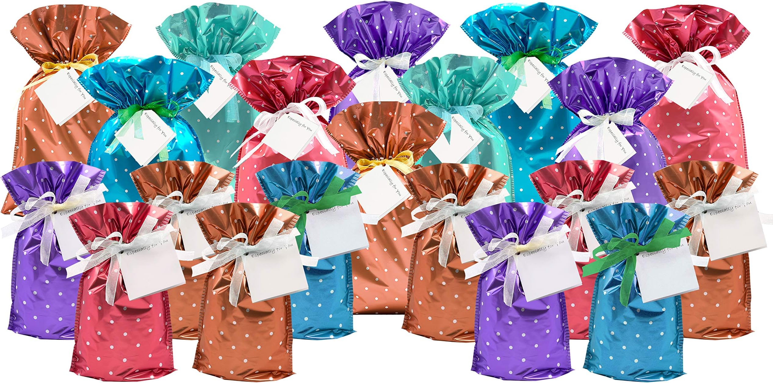 GiftMate Original 40pc Polka Dots Drawstring Gift Bag Set (20 Gift Bags and 20 Gift Tags)