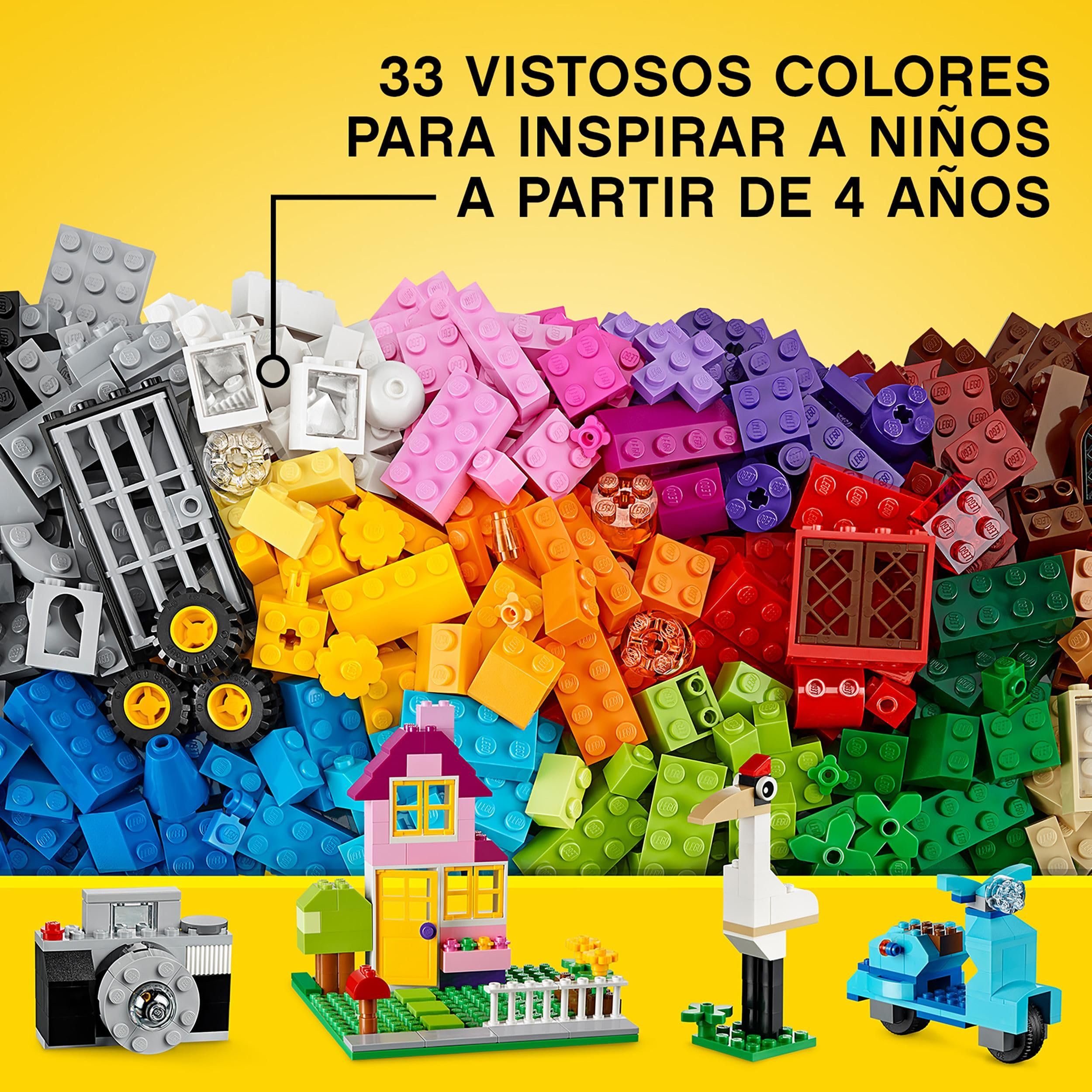 LEGO Classic Caja de Ladrillos Creativos Grande, Juguetes para Niños y Niñas de 4 Años o Más, 2 Bases Verdes, Animales, Casas y Coches de Juguete, Juego de Construcción 10698
