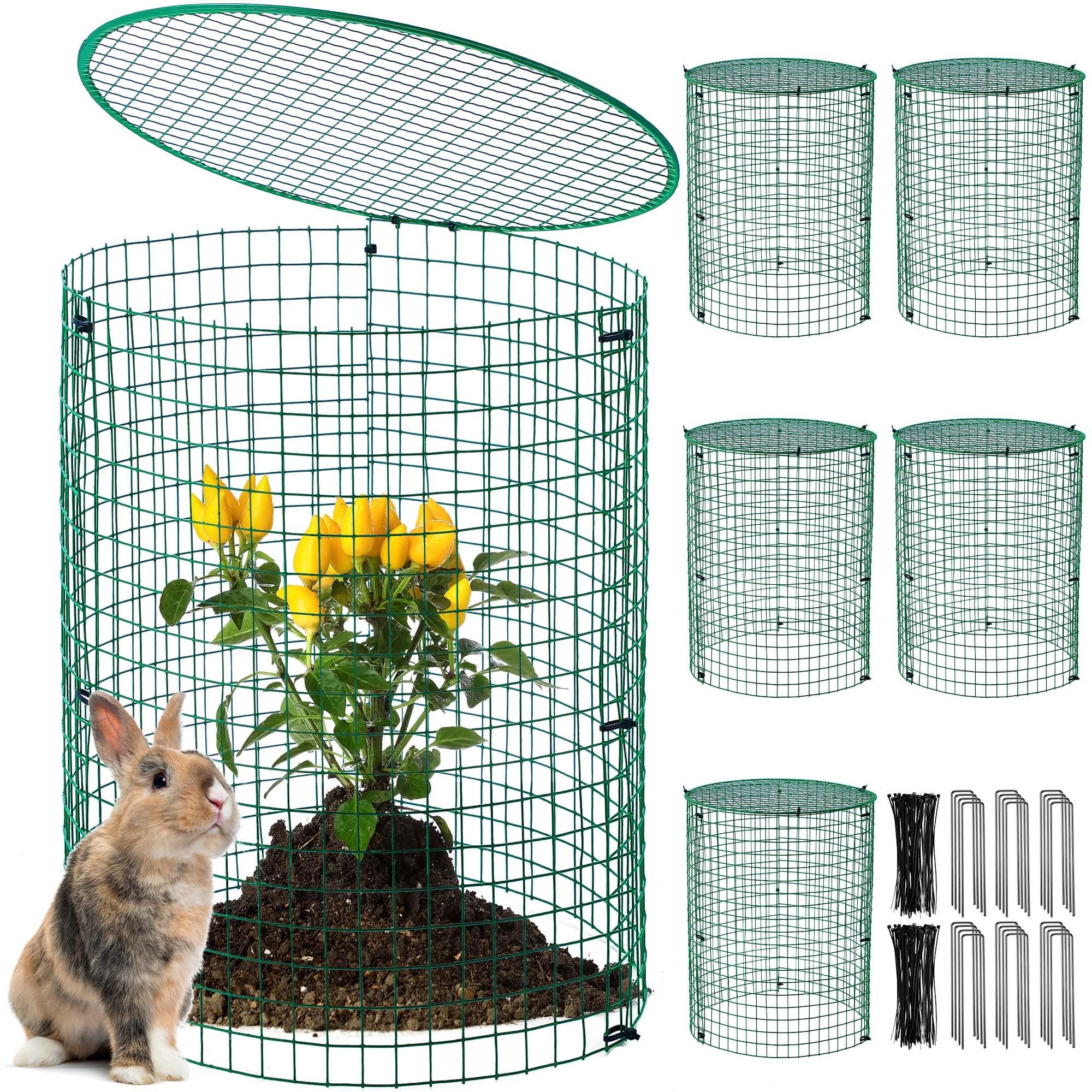 Hiboom Confezione da 6 protezioni per piante da giardino con paletti, rete metallica e coperture staccabili, per tenere lontani gli animali dei conigli, copertura in filo di pollo per proteggere il
