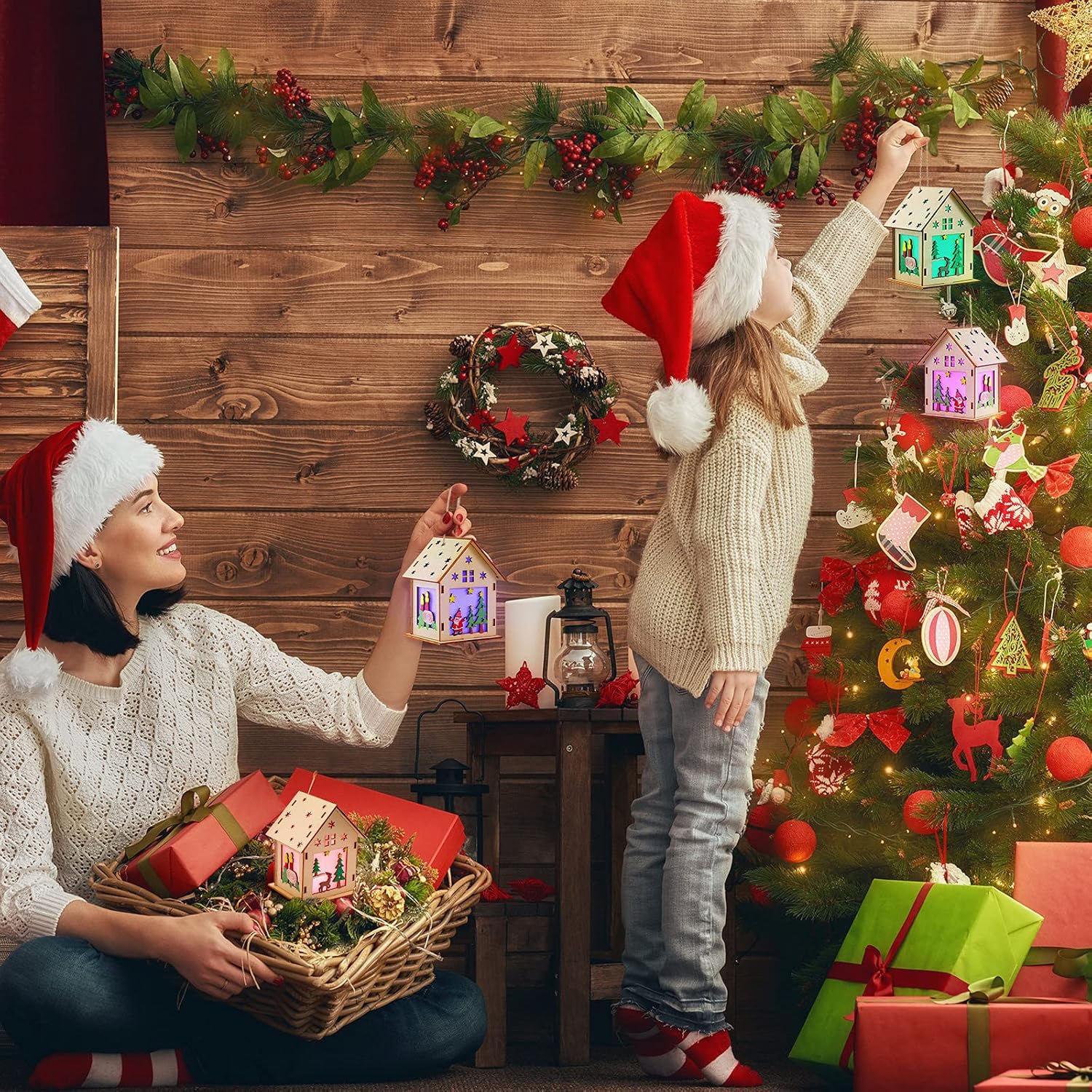 Christmas Craft Houses Kits 2 Unfinished Larger Houses Adults DIY Crafts for Adults Wooden Craft 3D Cutting Puzzle Toy Colorful LED for Christmas DIY Indoor Outdoor Decorations : Toys & Games