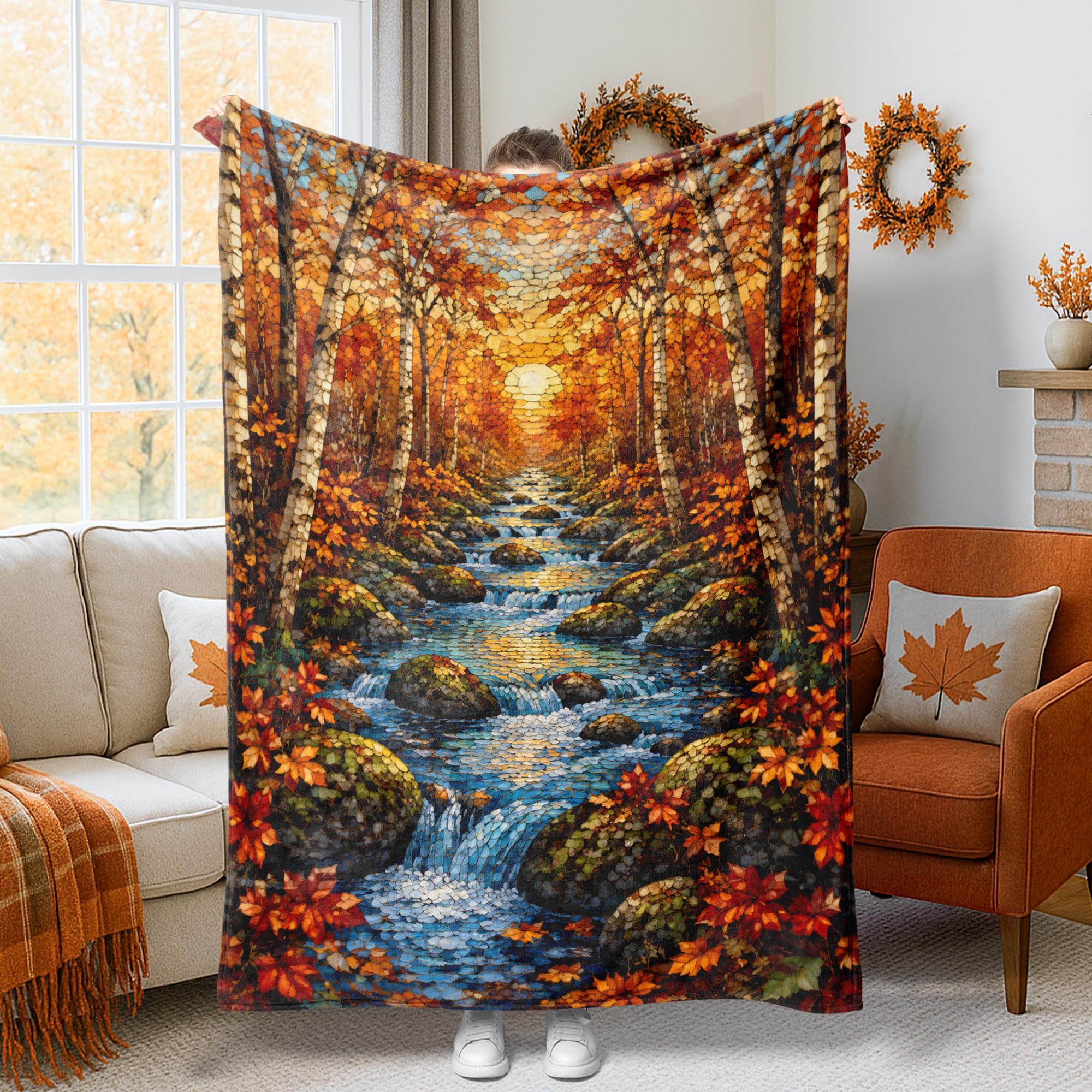 Couverture de rivière automne plaid cosy pour travailler sur pc