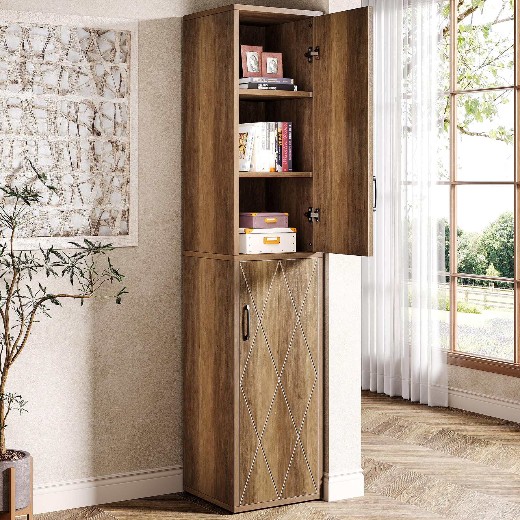 Tribesigns 75 inch Tall Narrow Storage Cabinet in Brown