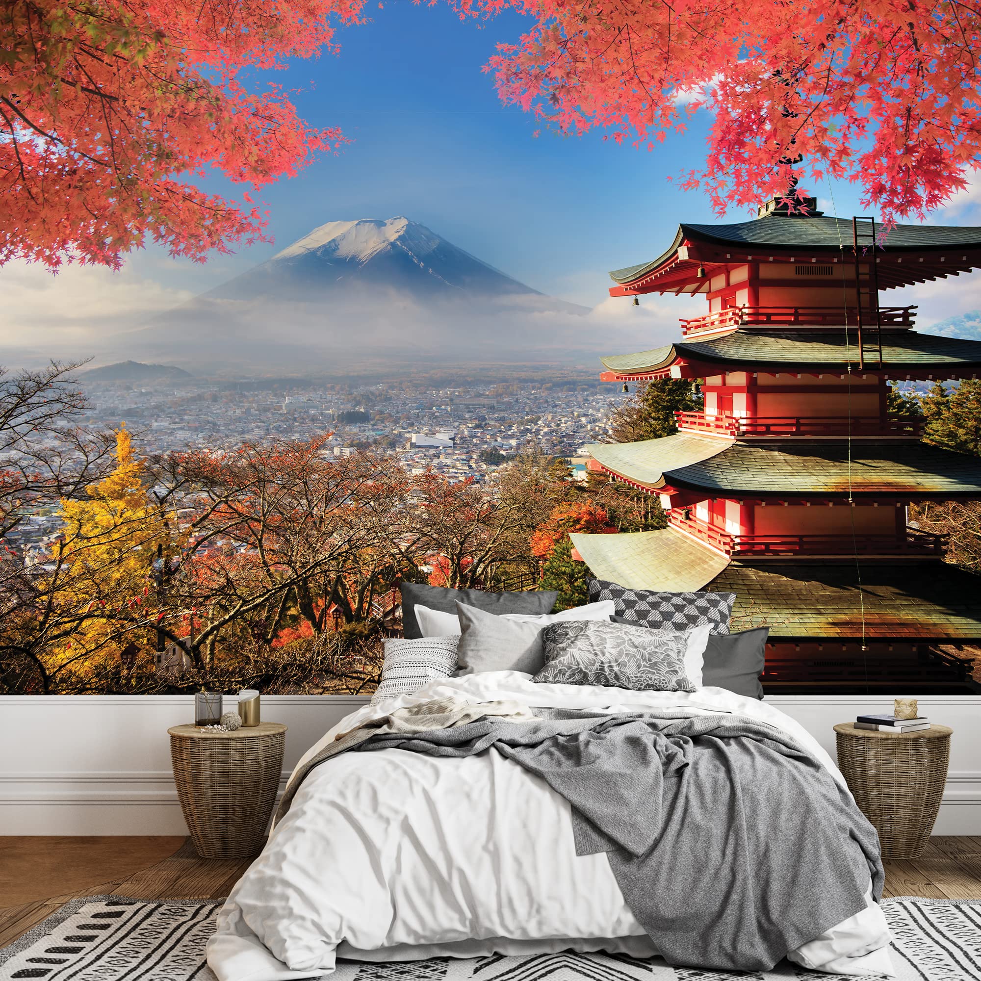 wall26 - Japanese Shrine on a Garden Looking Over Mount Fuji
