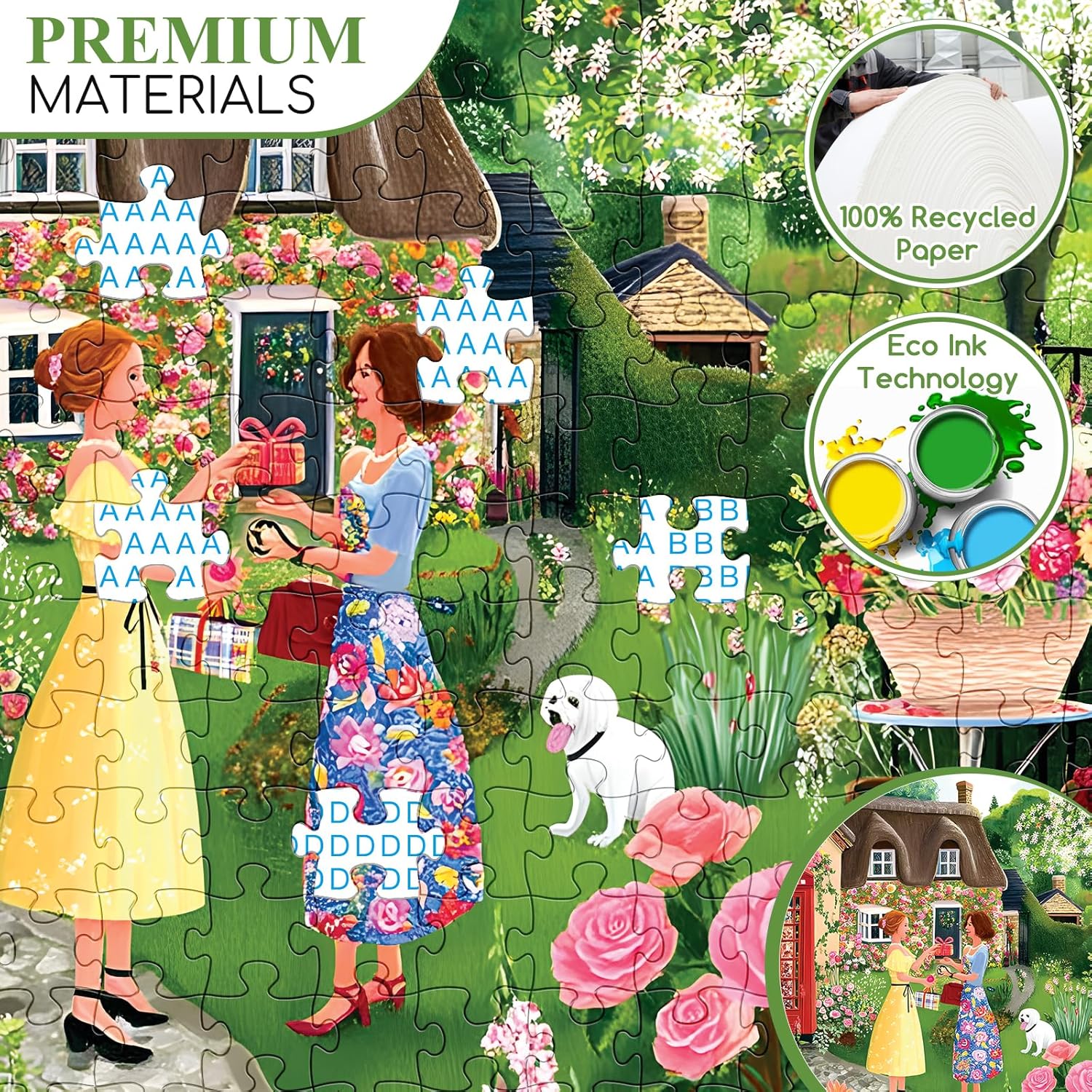 300 Piece Puzzles for Adults,Cottage Garden Puzzle for Adult Kids Seniors,Large Piece Woman Date Chat Puzzle for Kids Ages 8-10 10-12,Floral Red Phone Booth Puzzles Perfect for Game Night,20.5x15 in