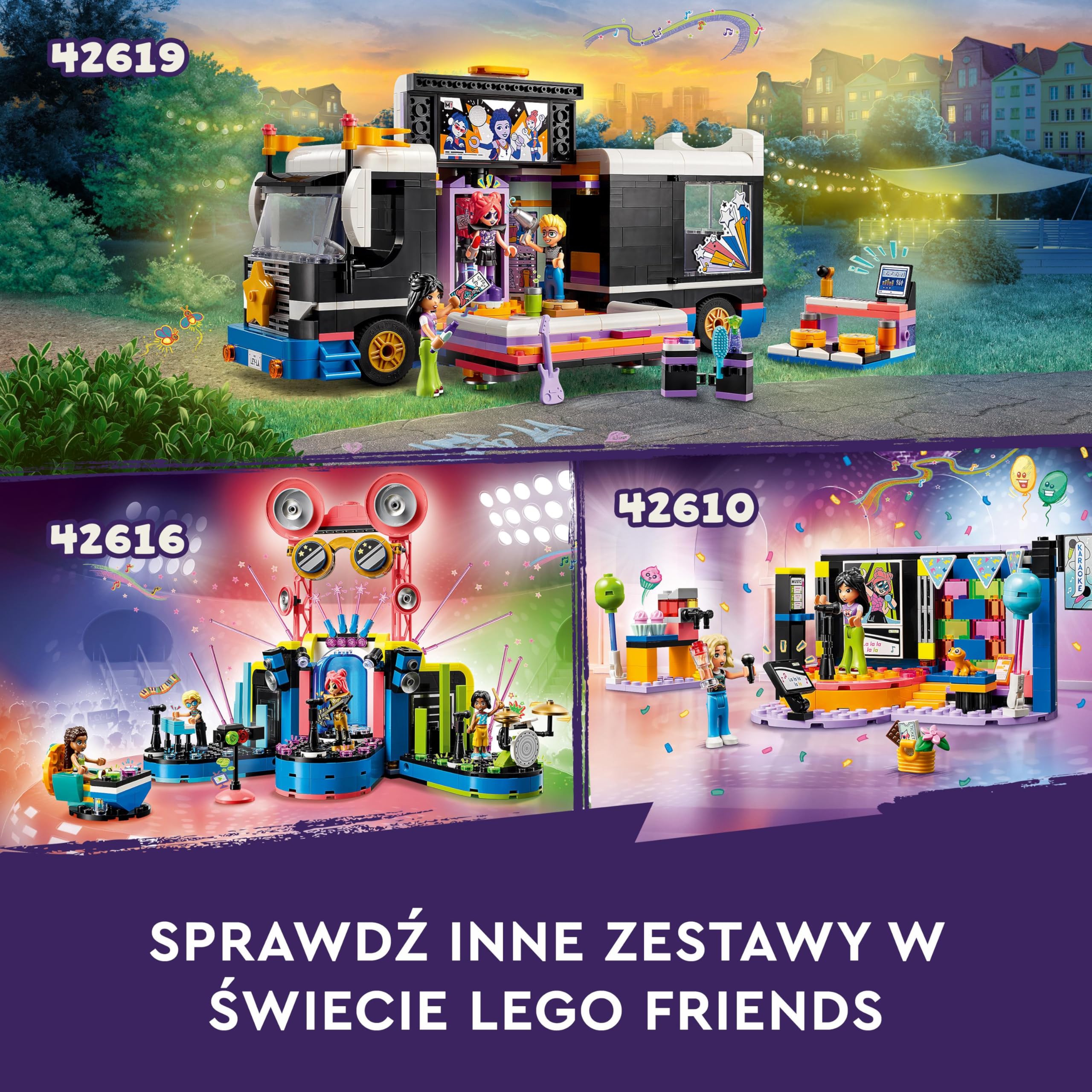 LEGO Friends Pokaz talentów muzycznych w Heartlake, zabawka do budowania dla dziecka, dla dziewczynki i chłopca, zestaw z gitarą i keyboardem, 4 postaci, w tym Andrea, prezent dla 7-latki, 42616