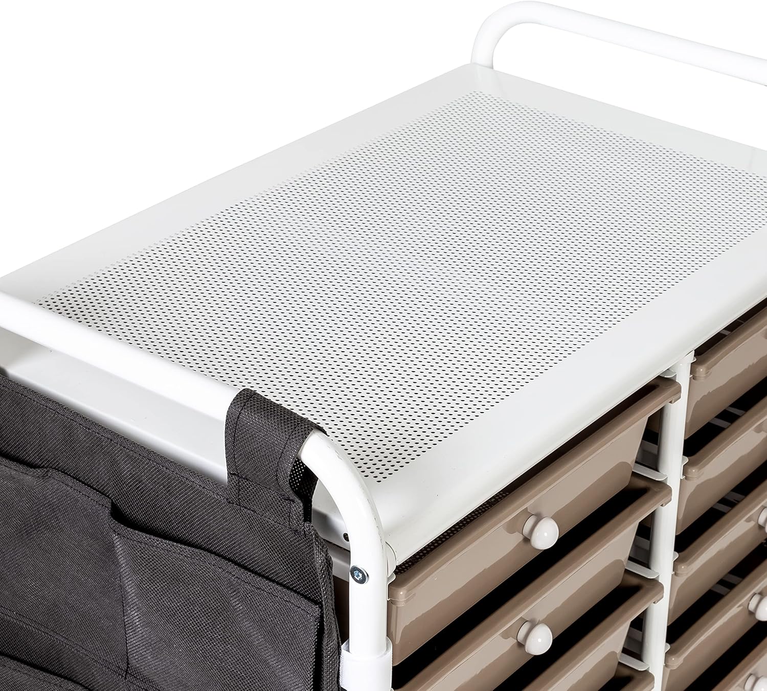 Honey-Can-Do Honey Can Do 12-Drawer Metal Rolling Storage Cart with Side Pockets CRT-09104 White - Image 6