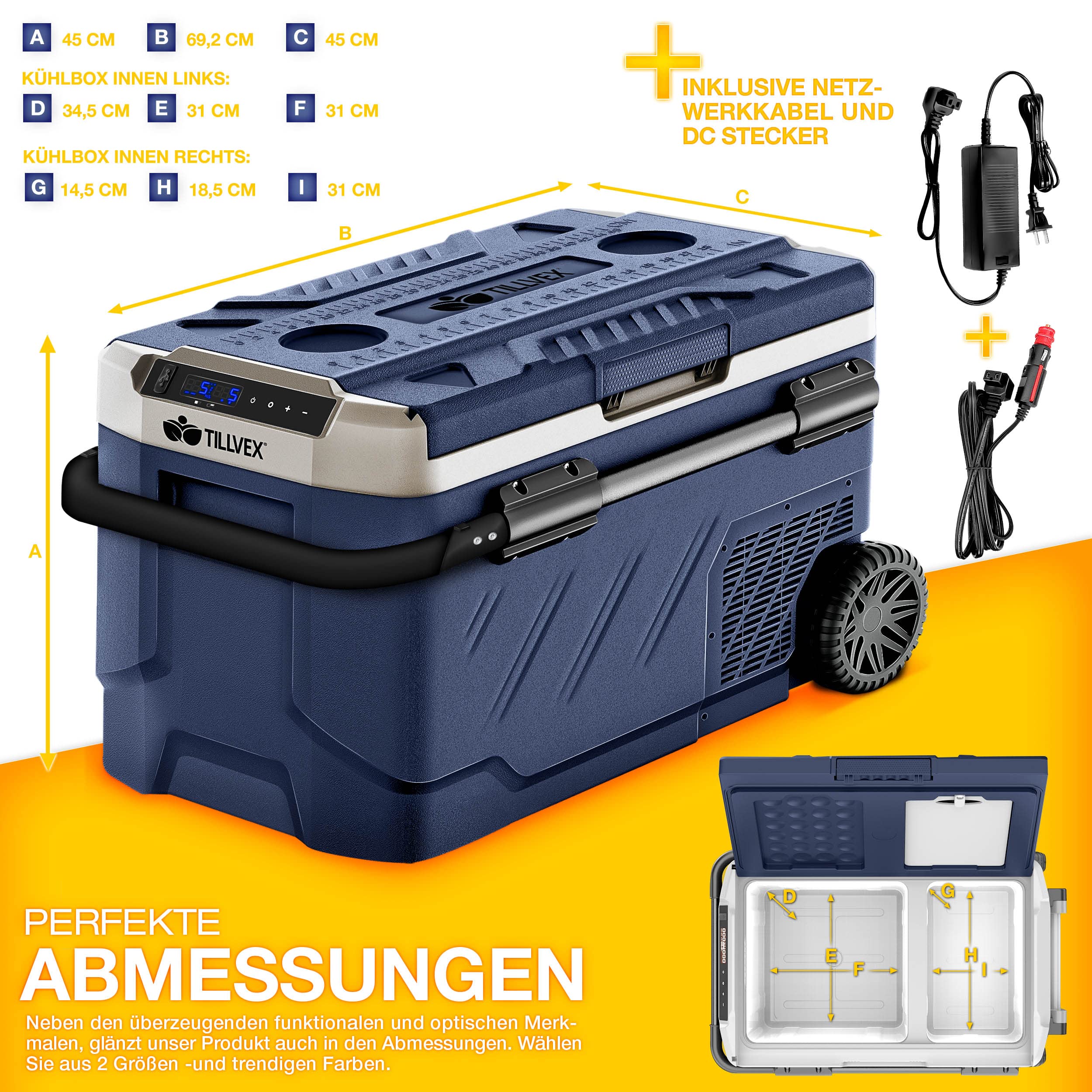 tillvex® elektryczna lodówka kompresorowa, 41 litrów, sterowanie przez aplikację wi-fi, złącze USB 12/24 V 230 V, do -20 °C, do samochodu, ciężarówki, łodzi, kampera, na kemping