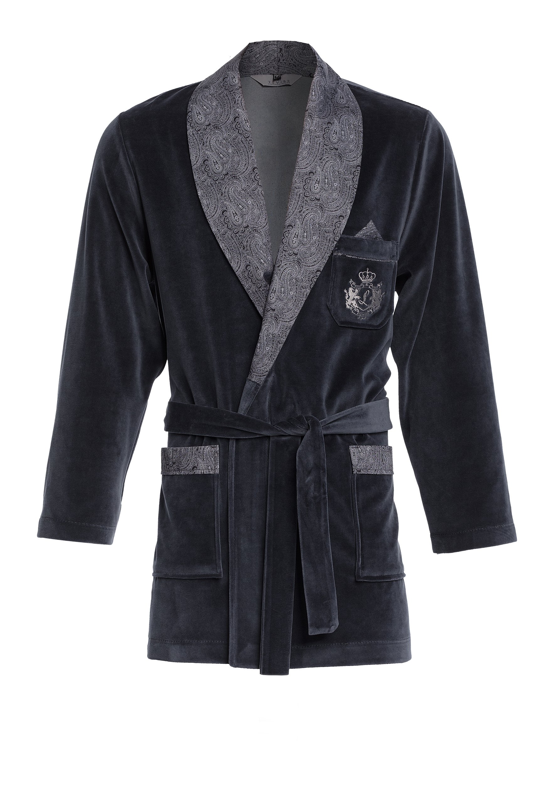 Revise RE-111 Short Dressing Gown - Smoking Jacket - with embroidered pocket Graphite C2 – 4XL